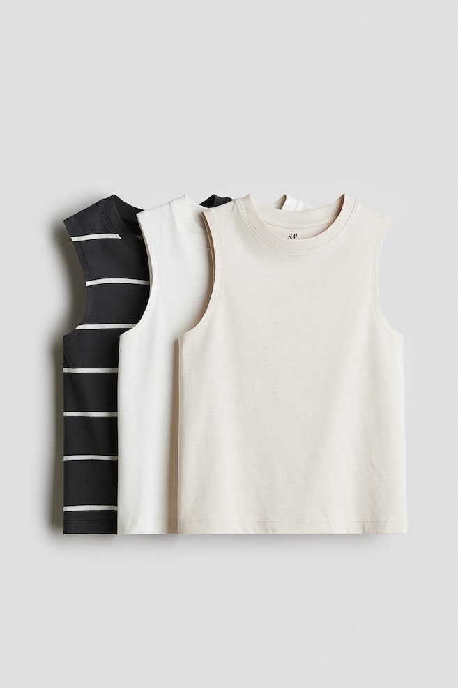 3-pack Playeras sin mangas en punto de algodón - Gris oscuro/Rayado - 1