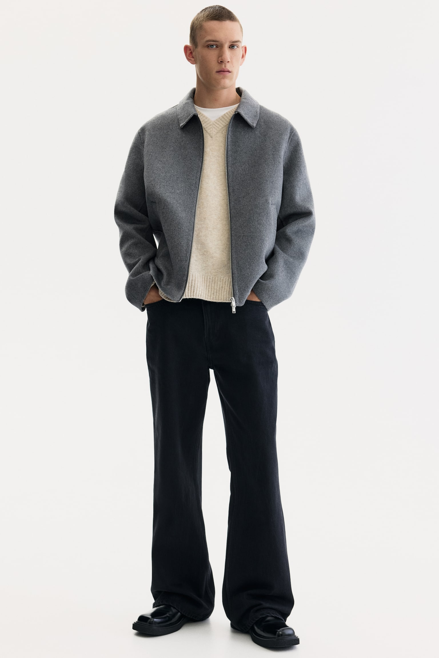 Regular-fit Wool-blend overshirt - Grey - 4