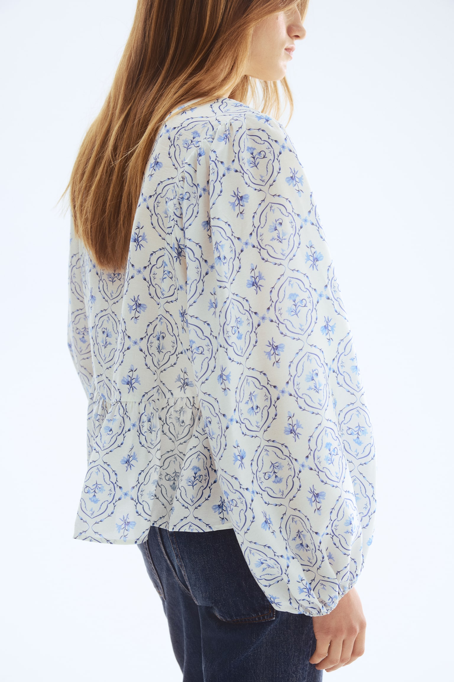 Peplum blouse - White/Floral/Dusty orange/Patterned - 4