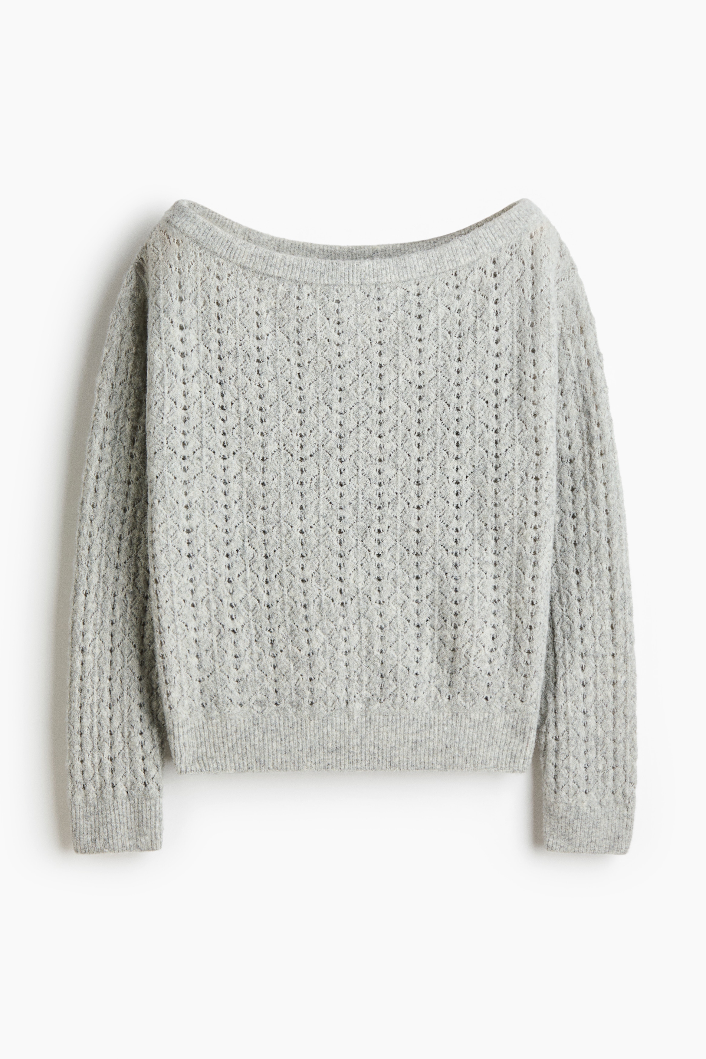 Pointelle-knit off-the-shoulder jumper - Light grey/Light blue/Light pink