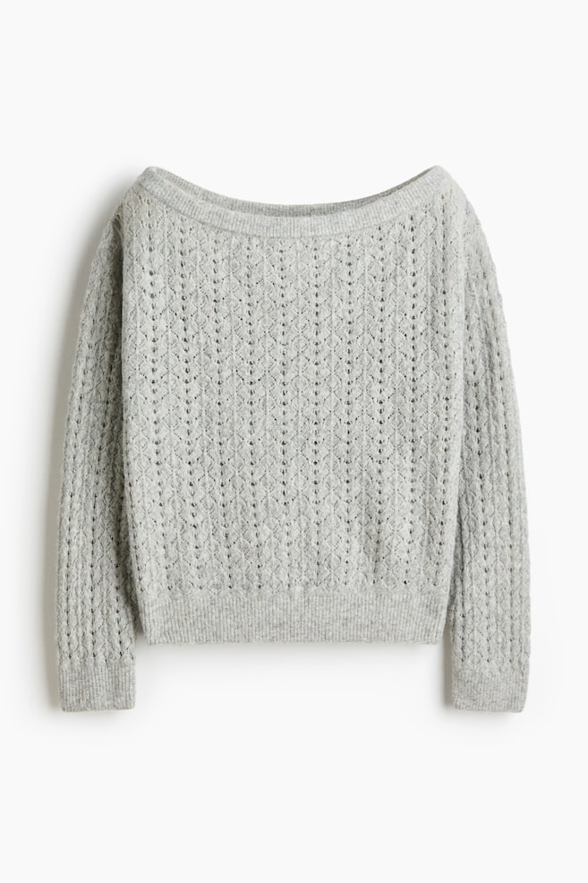 Pull épaules nues en maille pointelle - Gris clair/Rose clair/Bleu clair - 1