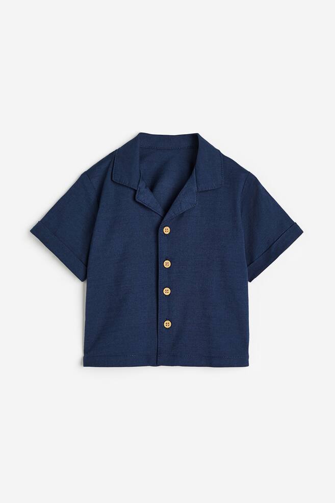 Short-sleeved resort shirt - Navy blue/Light beige/Checked/White/Leaves - 1