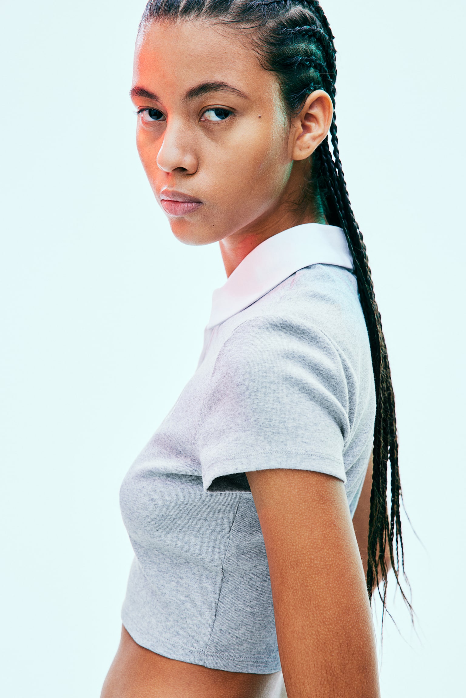 Cropped polo shirt - Light grey marl/NYC/Dark blue/Striped/Red/Los Angeles/Light grey marl/Tiger - 3