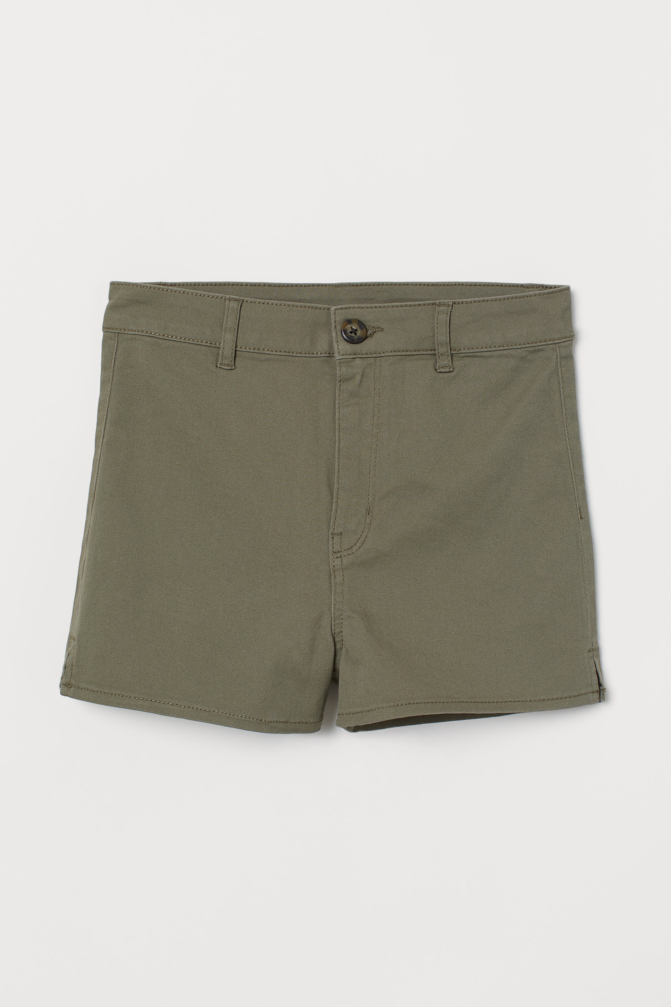 Twill shorts High Waist Khaki green Ladies H&M