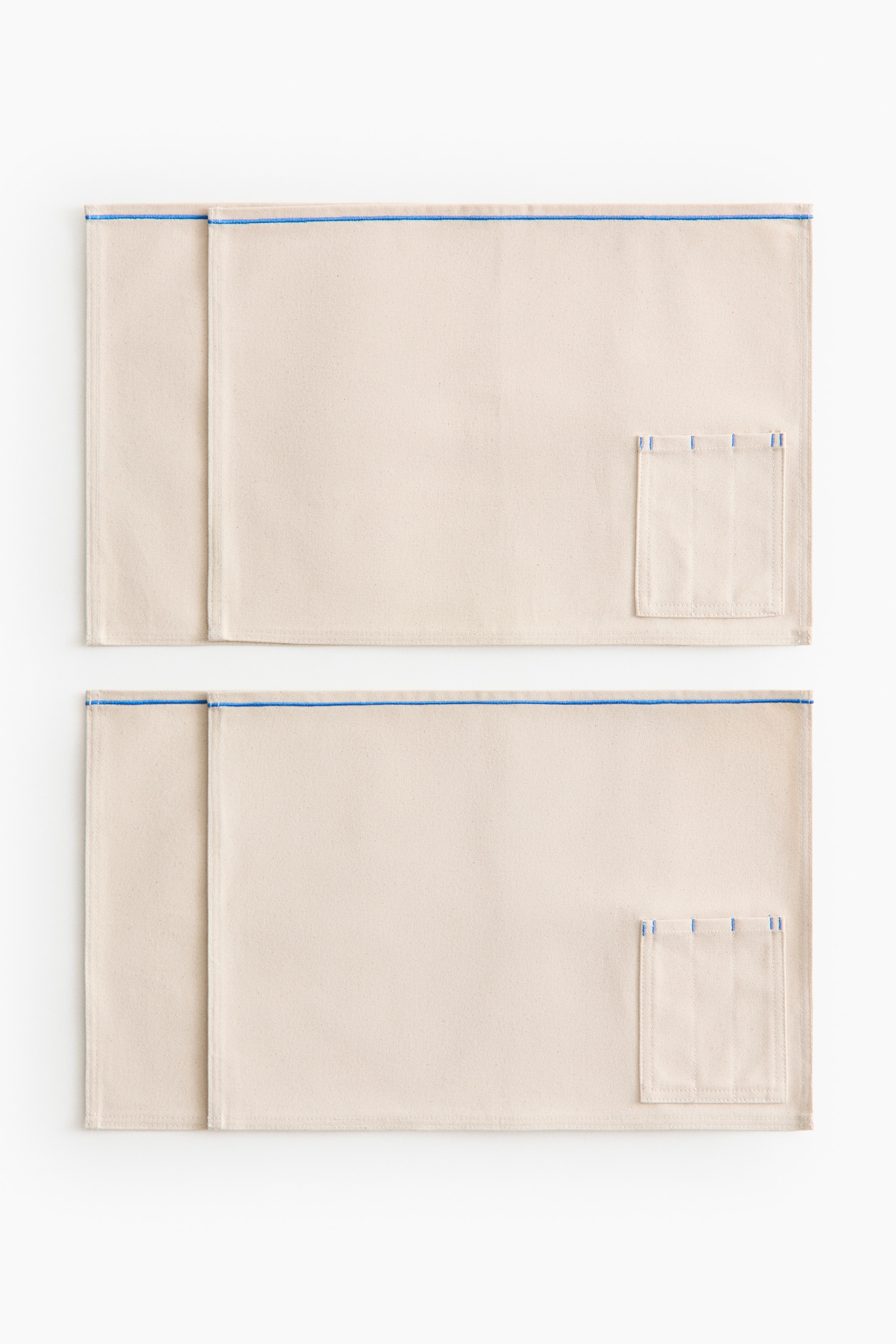 4-Pack Pocket-Detail Placemats - Light beige/blue/Light beige/orange/Light beige/black