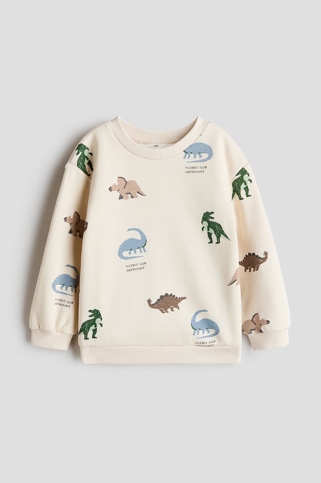 Printed Brushed-Inside Sweatshirt - Light beige/dinosaurs/White/green striped/Dark green/sports balls/Light dusty yellow/Play Crew/Beige/dinosaurs/Orange/jack o'lantern/Navy blue/Saturn Quest/Mint green/skulls/Light gray melange/Chelsea/Gray/spider/Cream/New York Diner/Dark brown/lion - 1