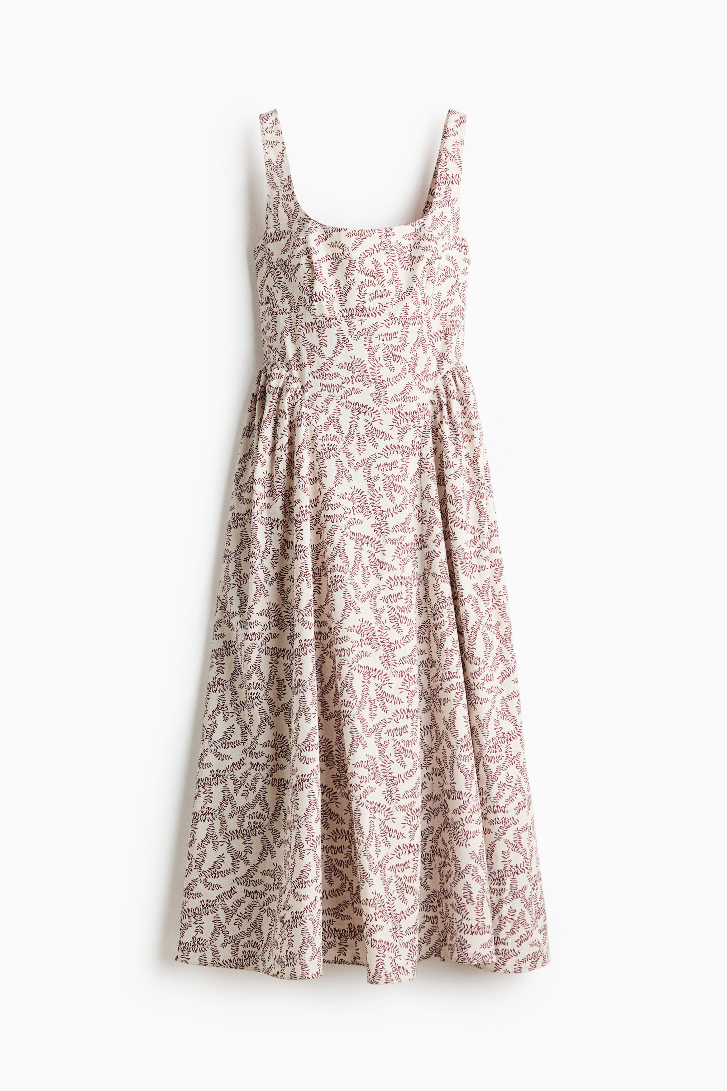 Flared-skirt cotton dress - Cream/Patterned/Dark brown