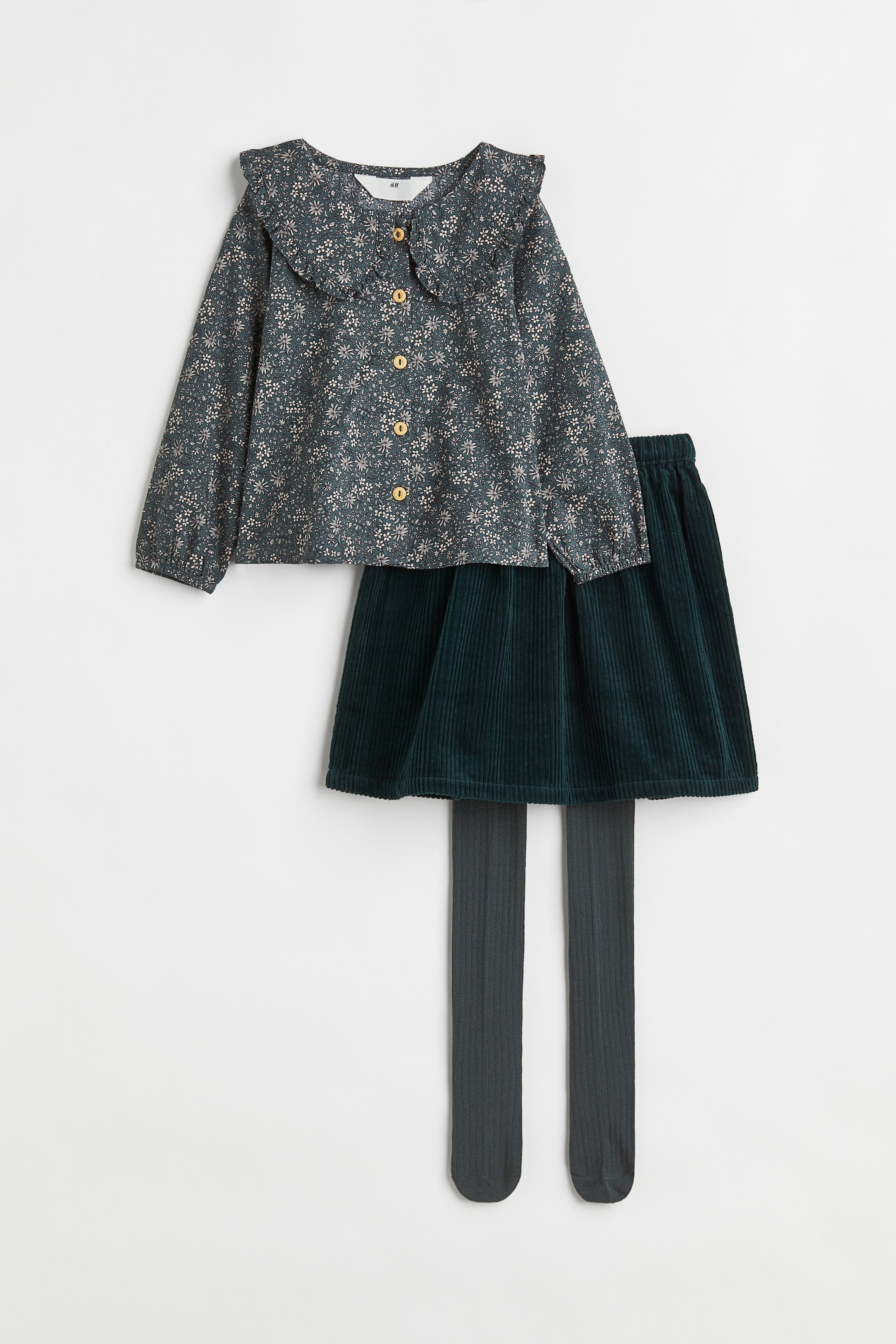 View larger image: 3-piece cotton set - Dark green/Floral - Kids | H&M 1