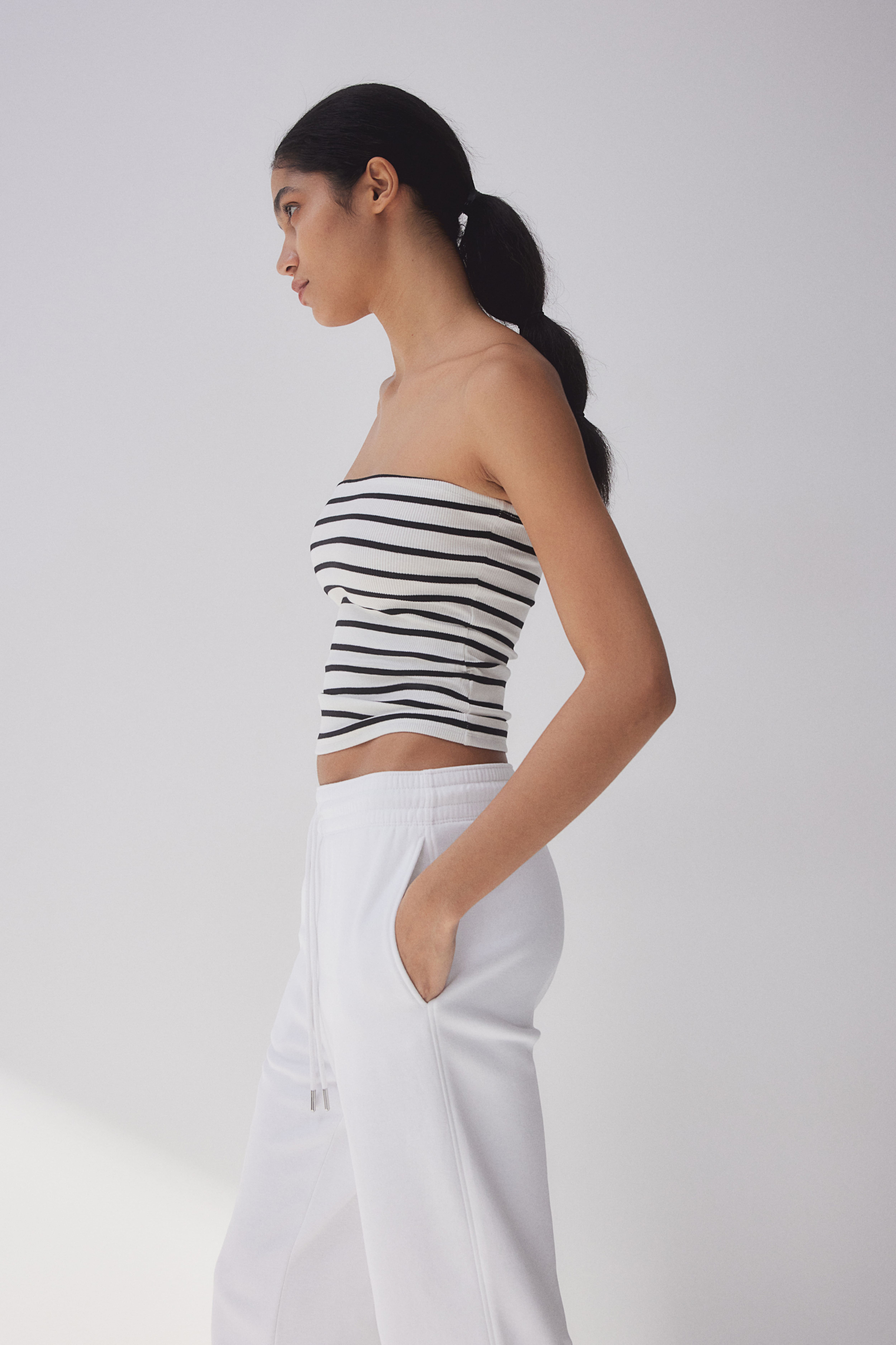 Ribbed Tube Top White black striped Ladies H M CA