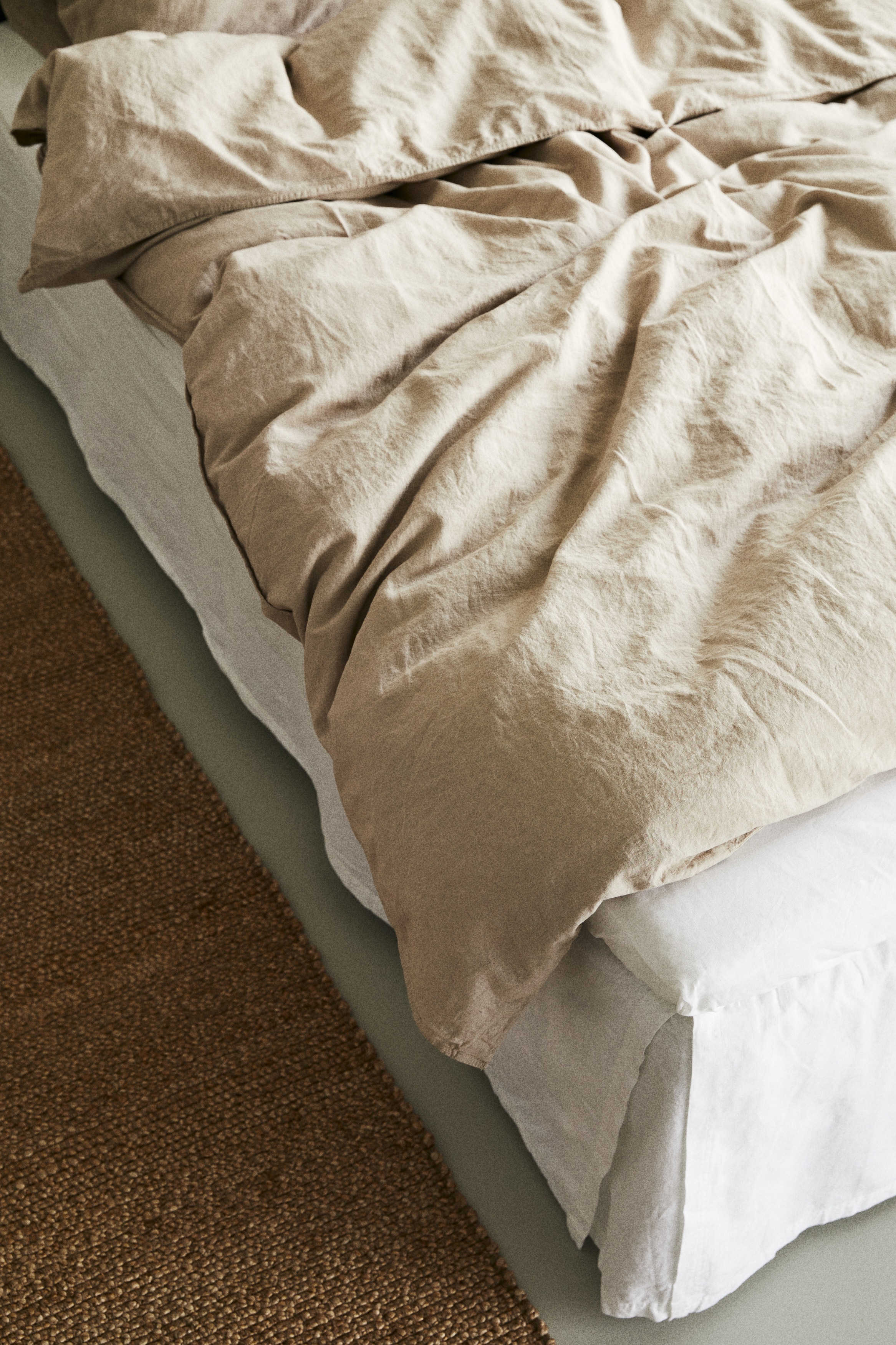 Lambrekin łóżkowy z domieszką lnu - Biały/Brązowoszary/Jasnobeżowy/Jasnoszary