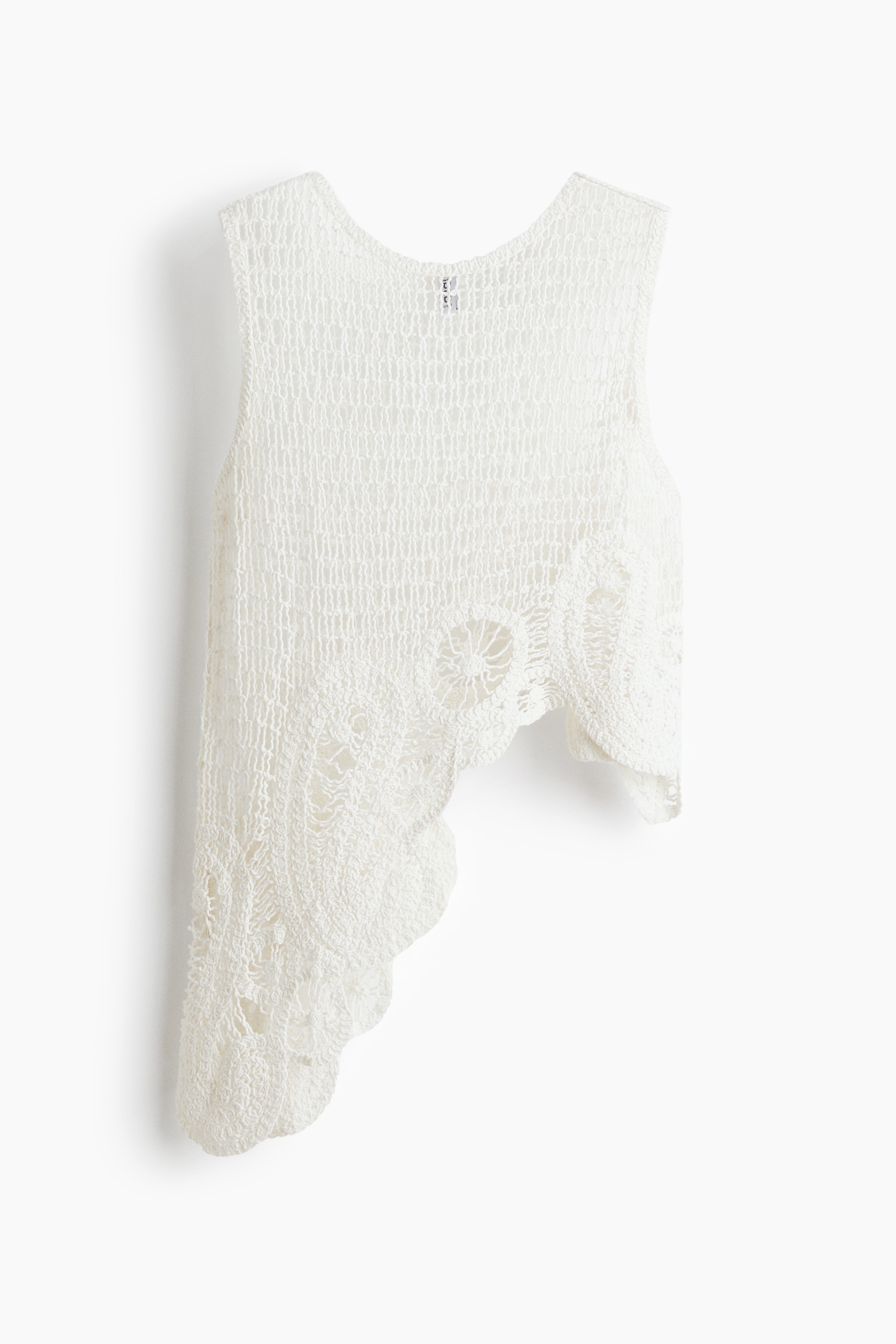 Asymmetric crochet-look top - Cream/Black