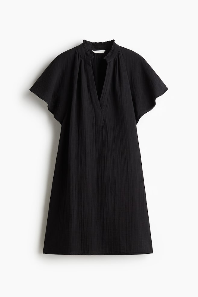 Robe trapèze en mousseline - Noir - 1