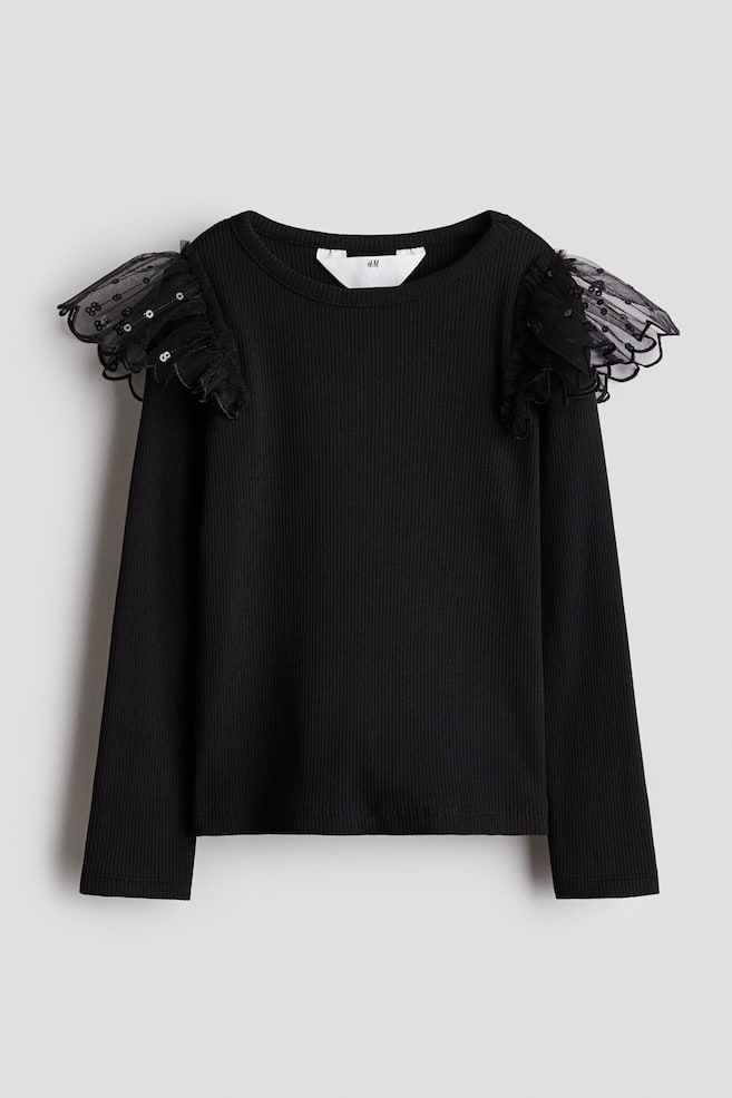 Tulle-detail cotton top - Black/White/Light pink - 1