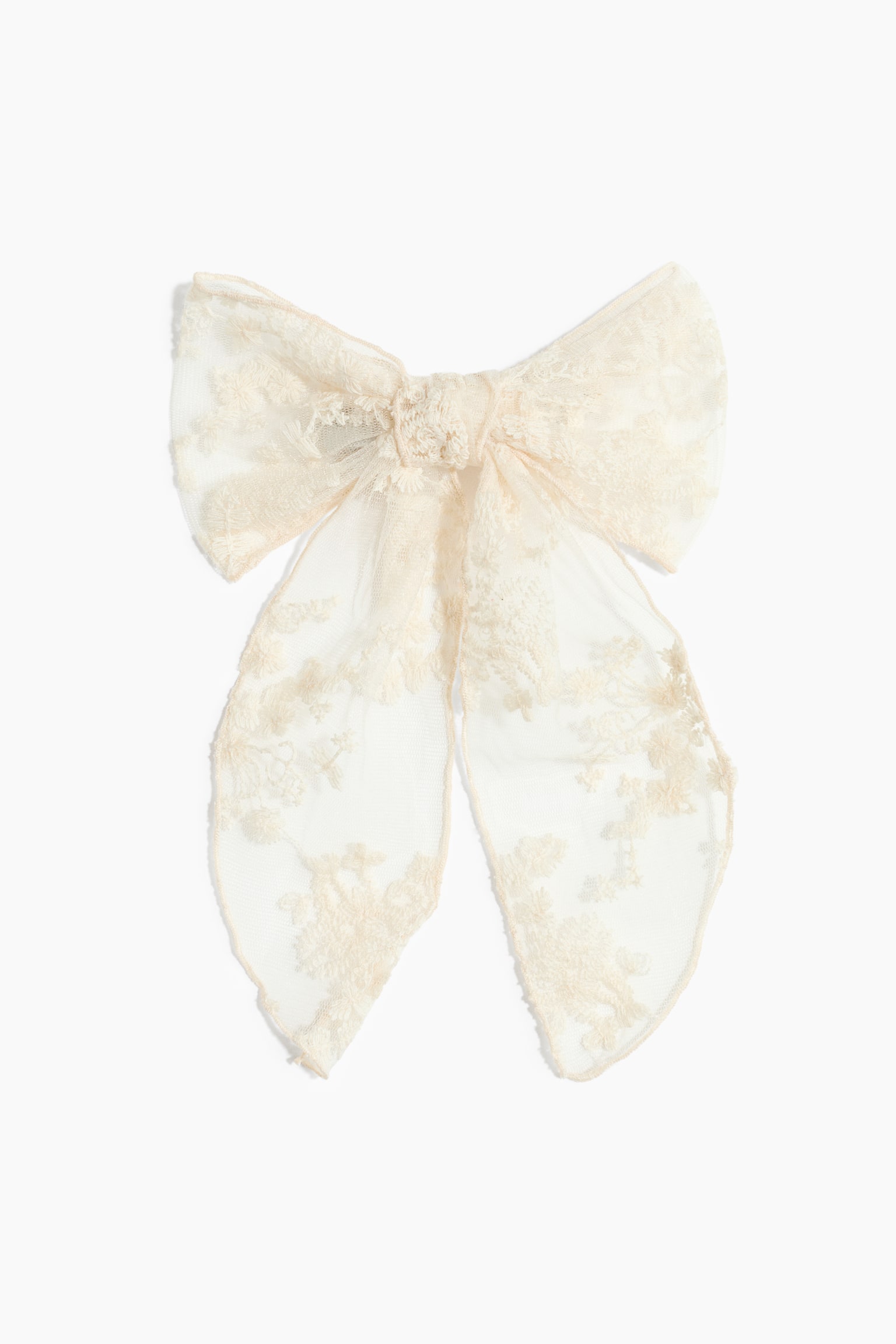 Embroidered bow hair clip - Cream
