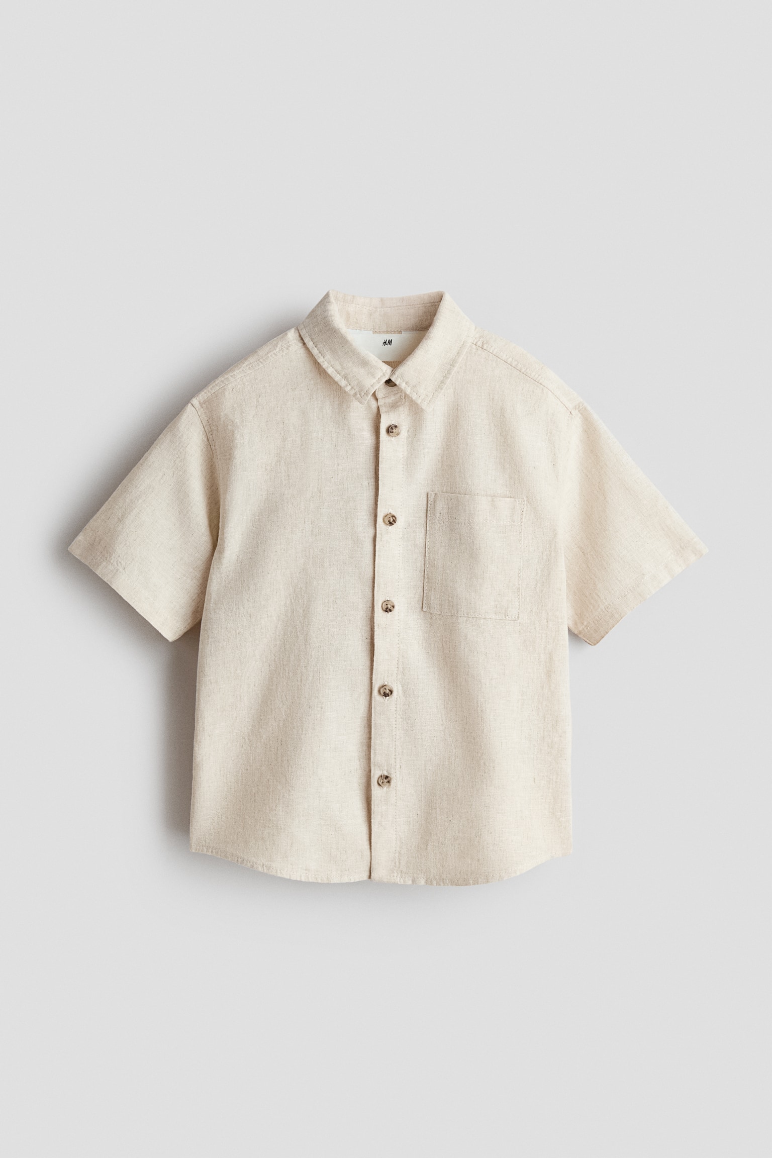 Short-sleeved linen-blend shirt - Light beige/Blue/Striped/White/Light blue/Striped/Light yellow - 1
