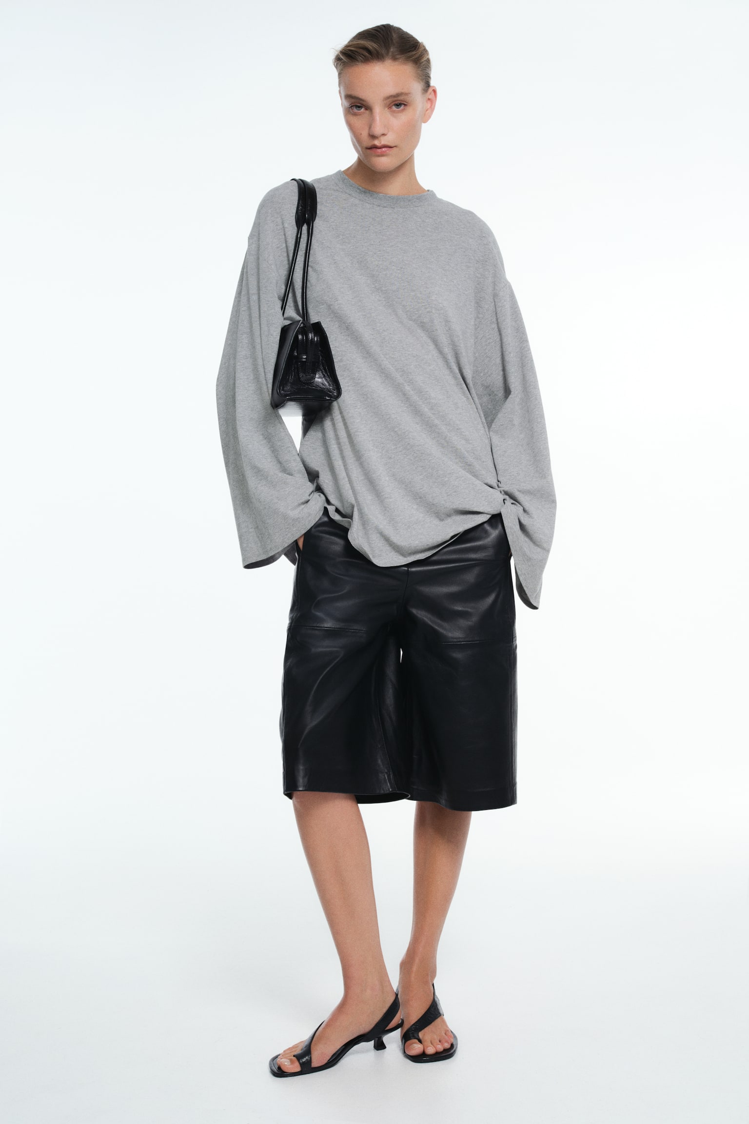 Женский топ H&M Long-sleeved cotton top, цвет: Серый меланжевый — фото 3