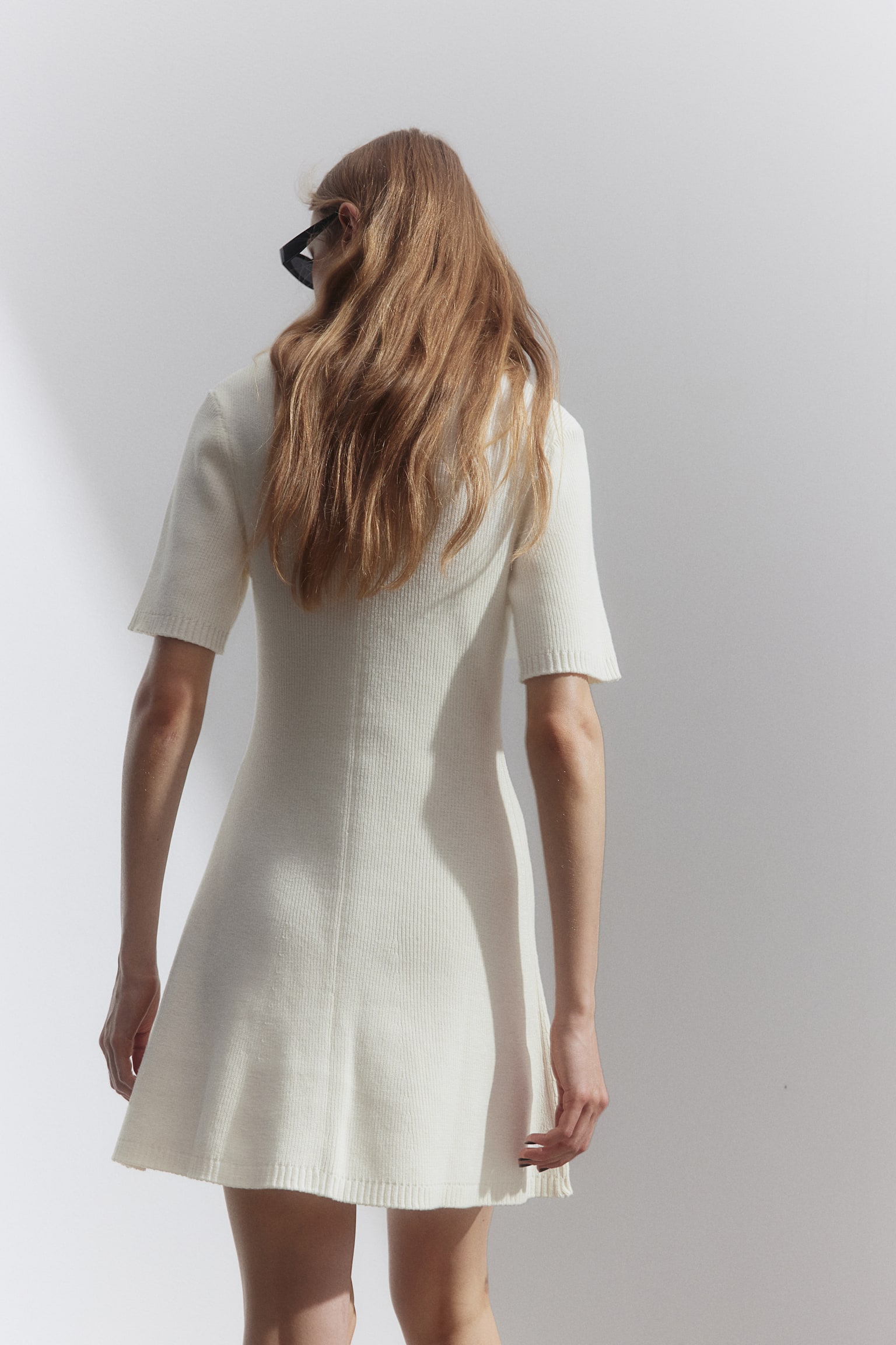 Rib Knit Button Front Dress - Cream/Black - 3