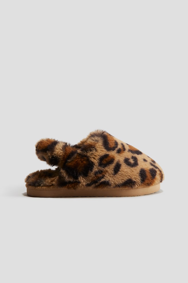 Fluffy-lined slippers - Beige/Leopard print - 1