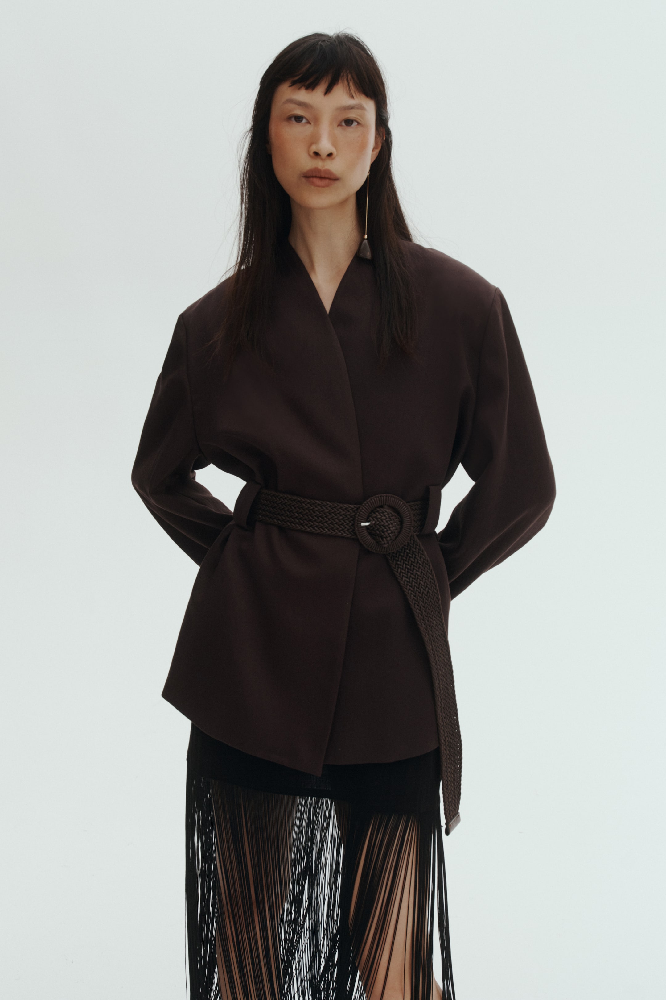 Veston sans revers avec ceinture
