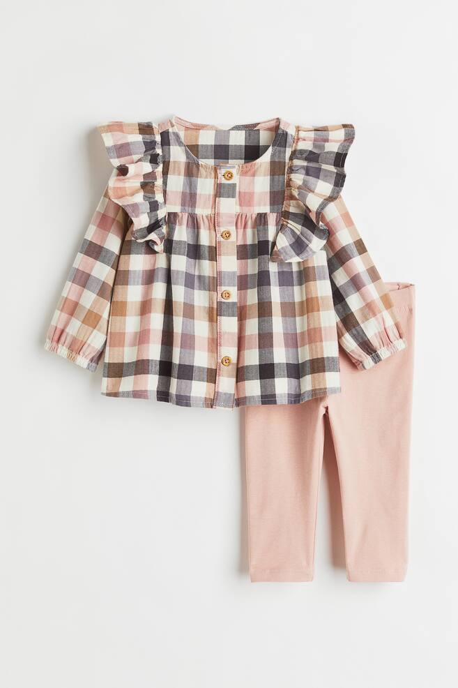 2-piece cotton set - Pink/Checked/Pink/Spotted - 1