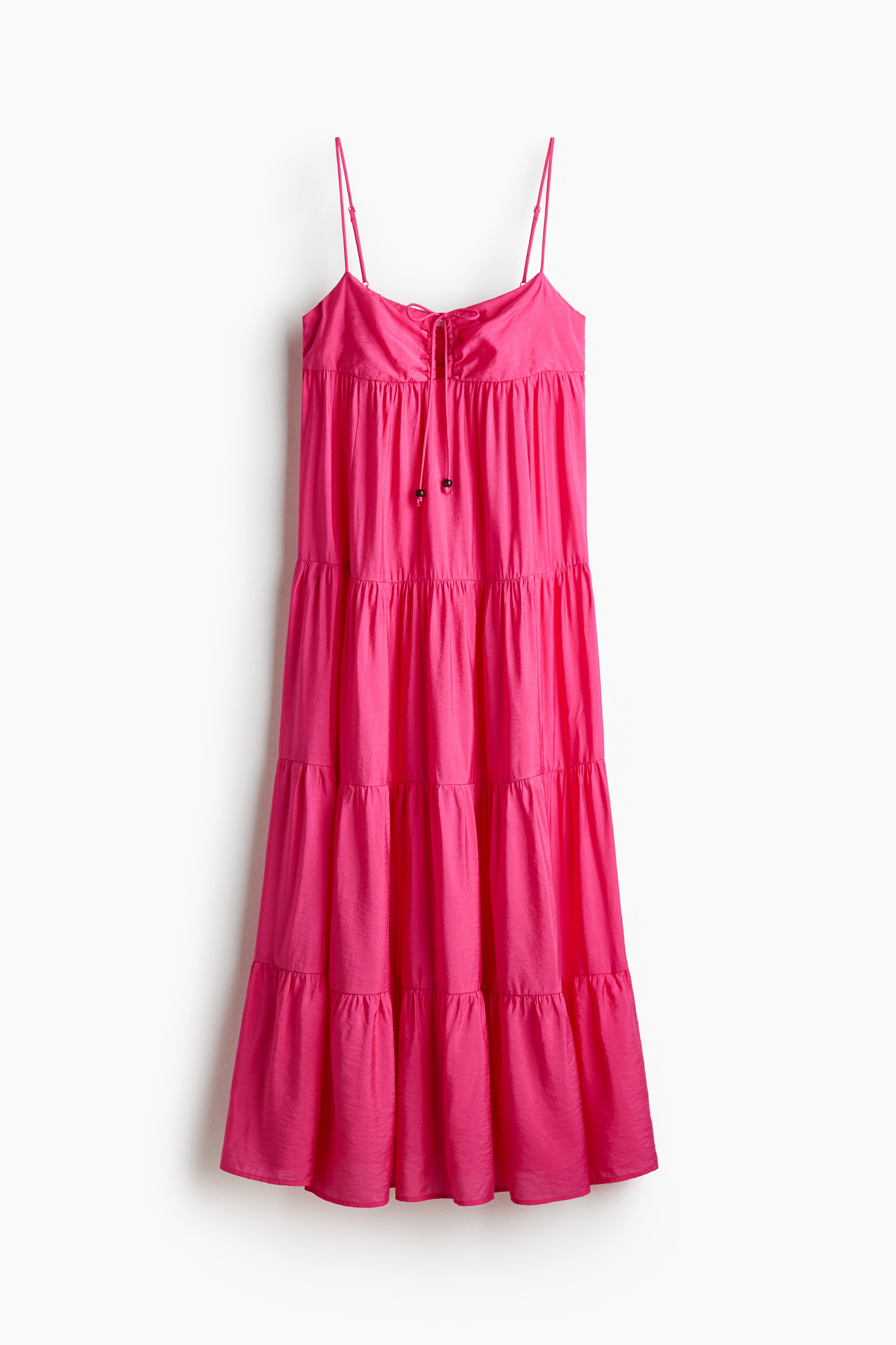 Tiered Strappy Dress - Pink/Orange/Light beige/patterned