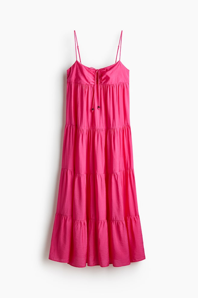 Tiered Strappy Dress - Pink/Orange/Light beige/patterned - 1