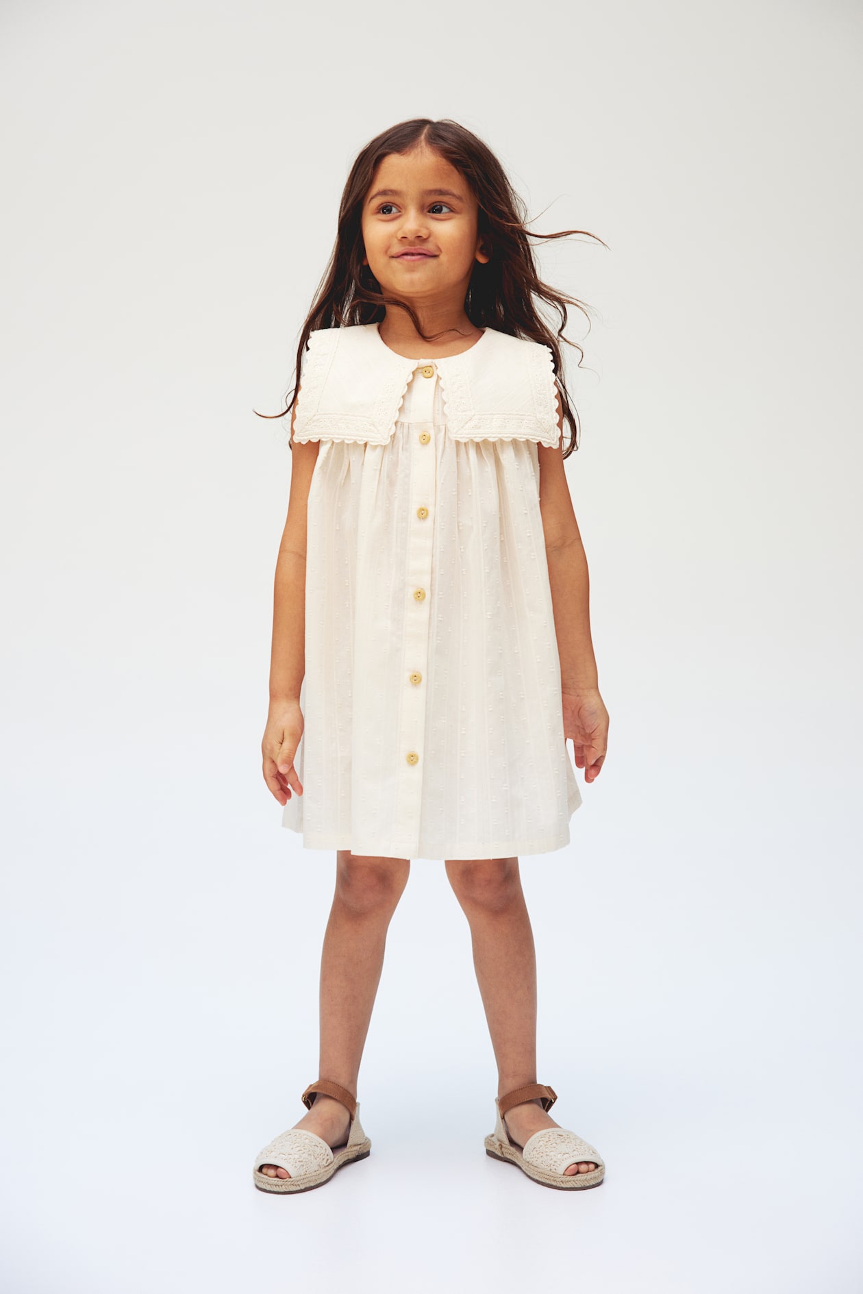 Cotton Dress with Collar - Cream - Kids | H&M US