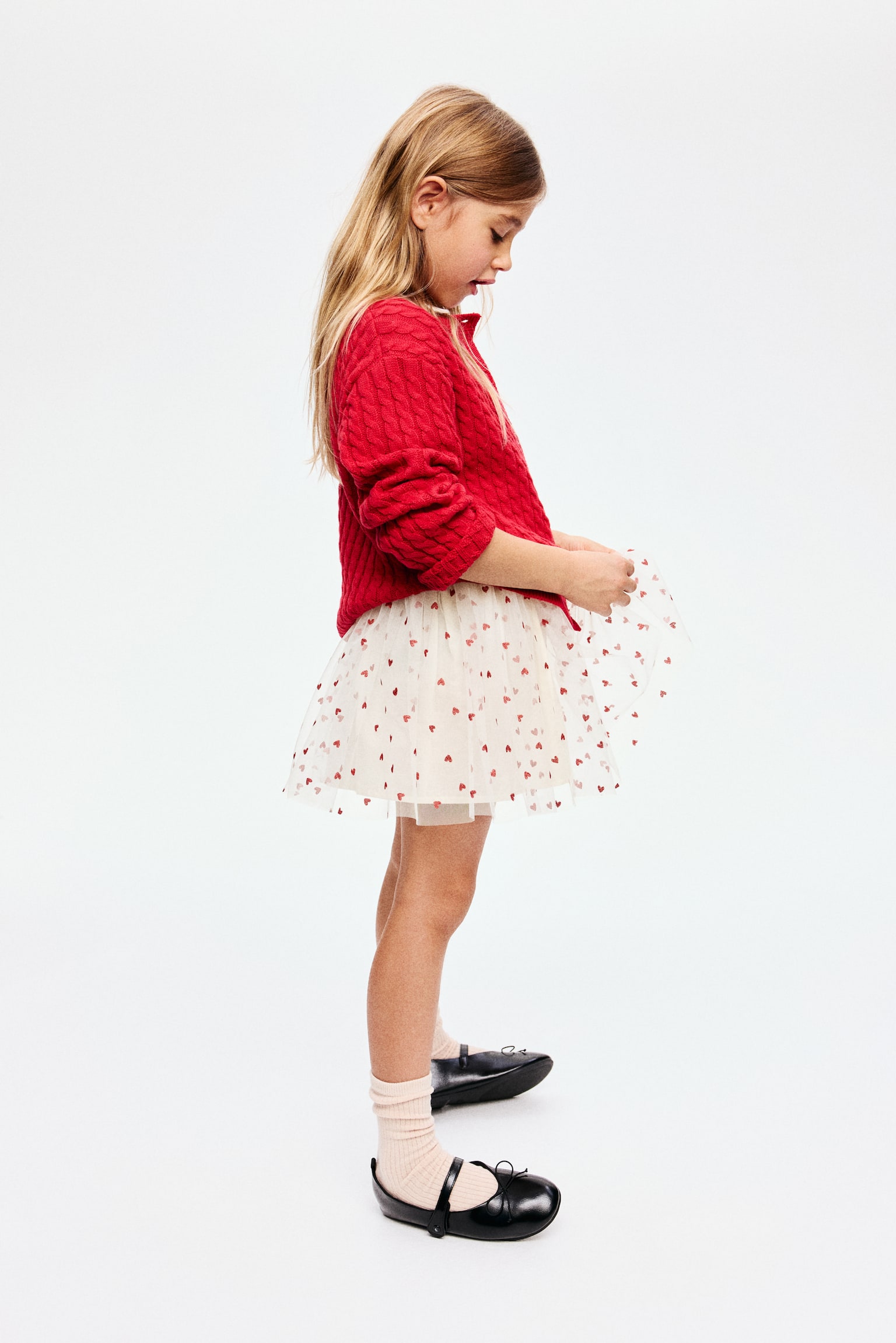 Glittery tulle skirt - White/Hearts/Coral pink/Glittery - 4
