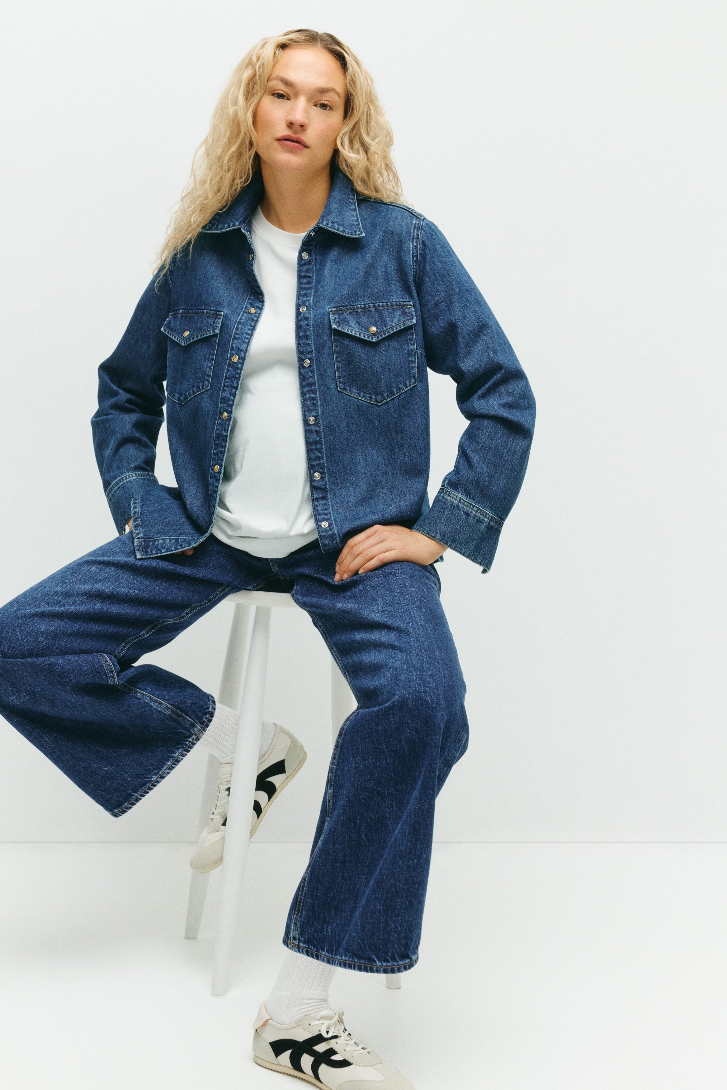 MAMA Wide jeans - Blu denim/Beige scuro/leopardato/Marrone scuro