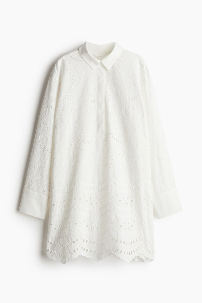 Broderie anglaise -paitamekko - Valkoinen/Musta - 1