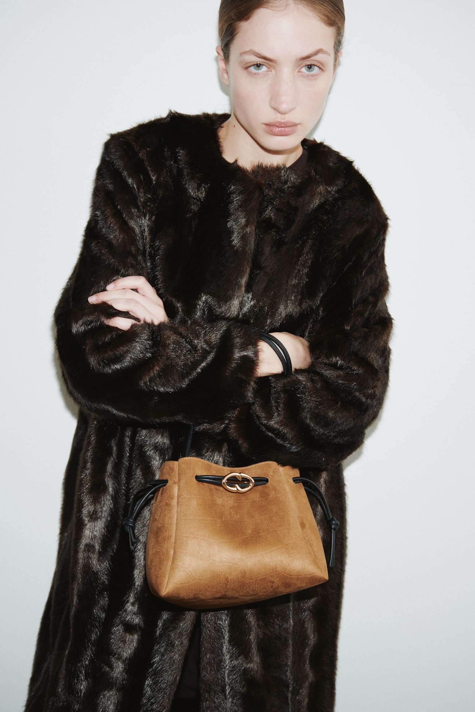 Drawstring-detail shoulder bag - Brown/Dark brown/Beige - 1