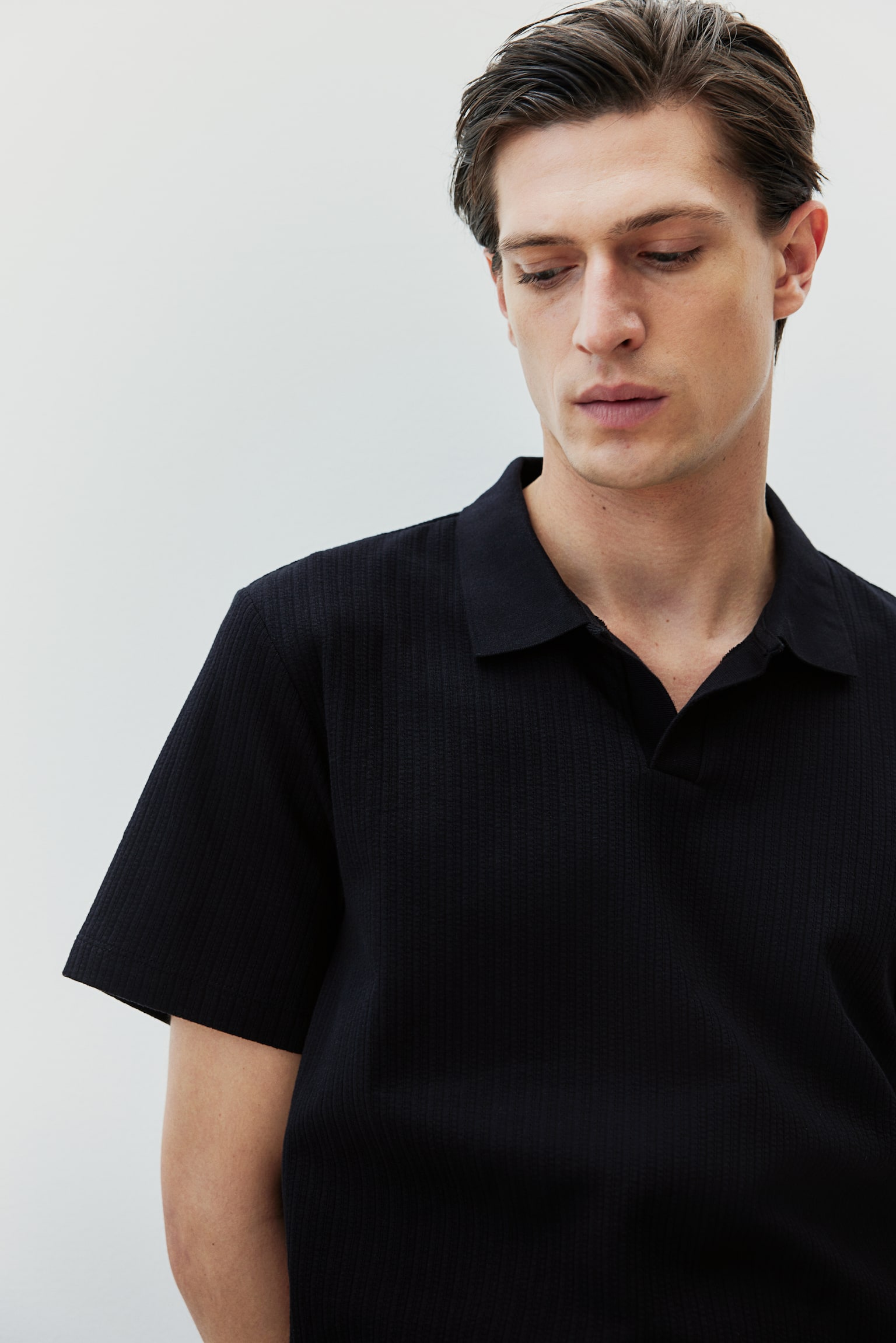 Regular Fit Textured polo shirt - Black/White/Greige - 1