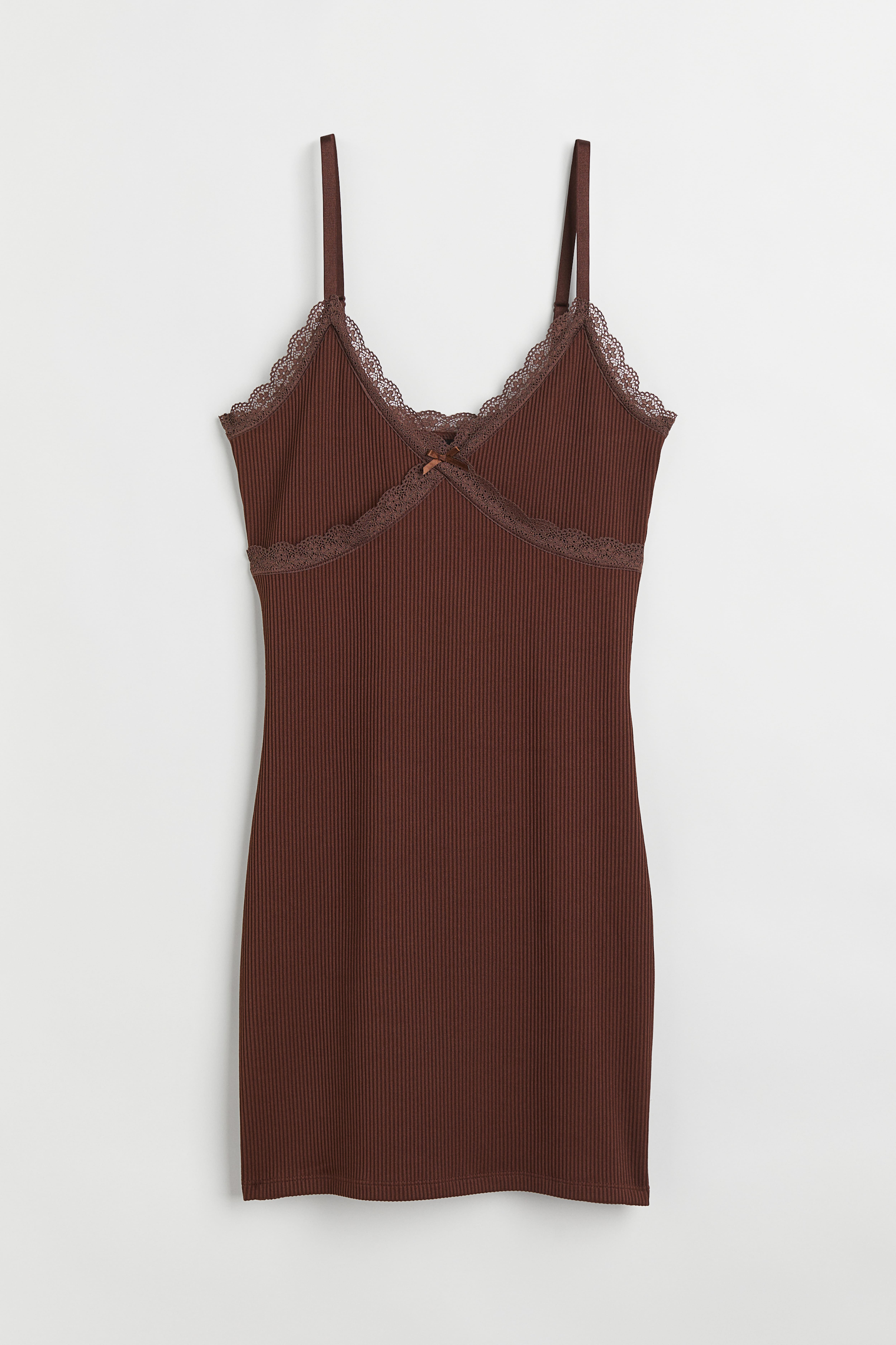 Ribbed Bodycon Dress - V-neck - Sleeveless - Brown - Ladies | H&M US