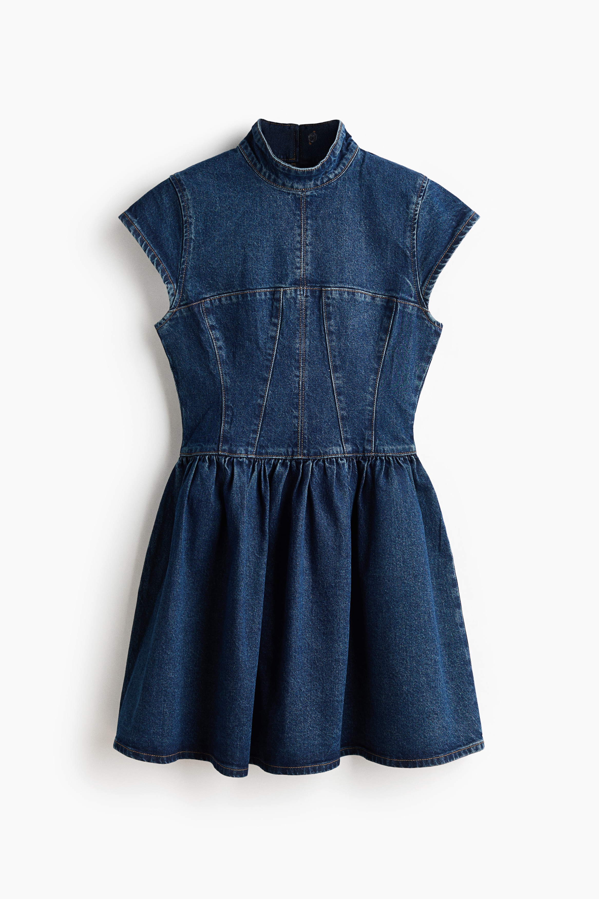 Flared-skirt denim dressModel
