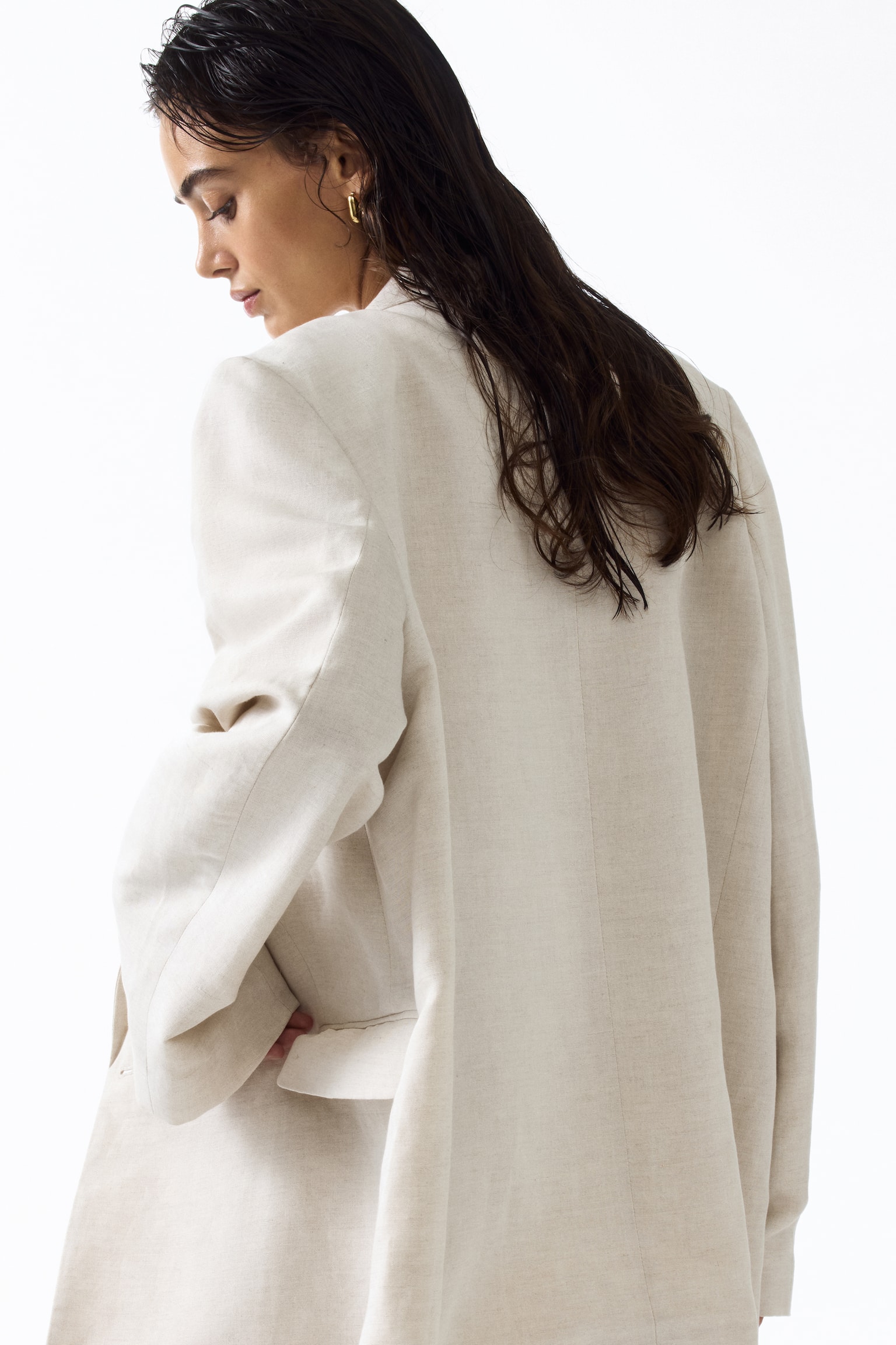 Linen-blend double-breasted blazer - Light beige - 6