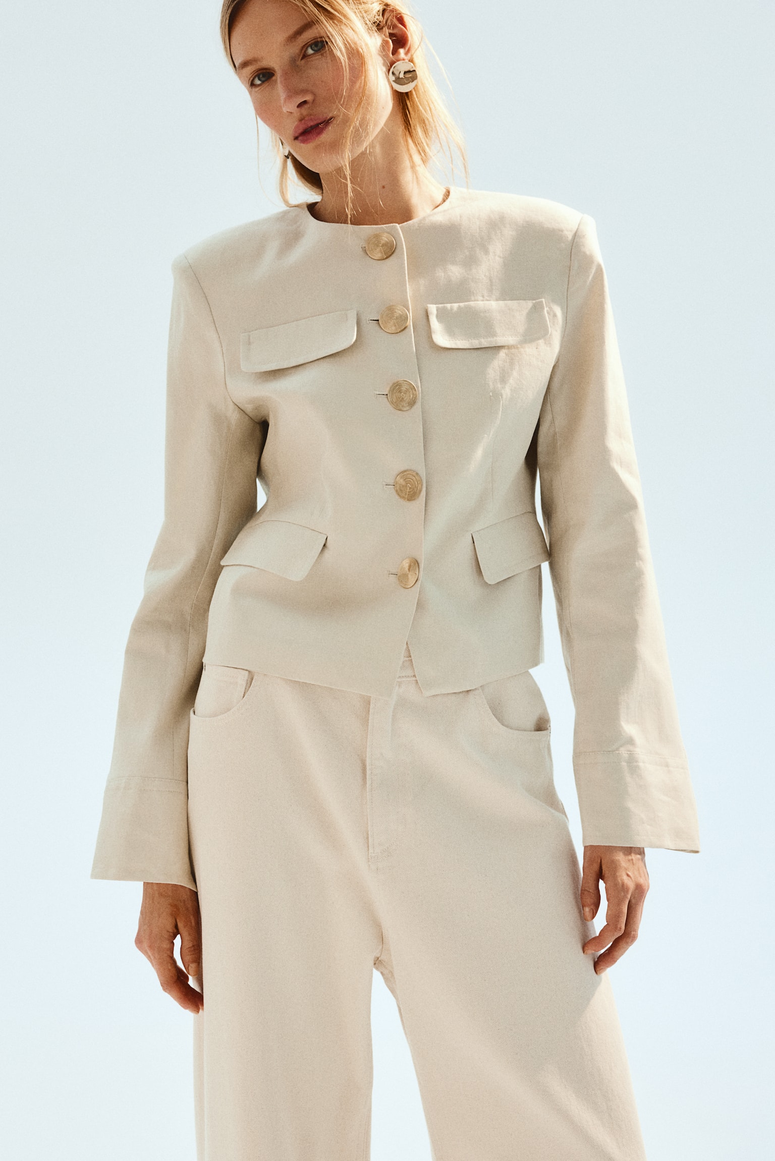 Veste en lin - Beige clair/Noir - 5