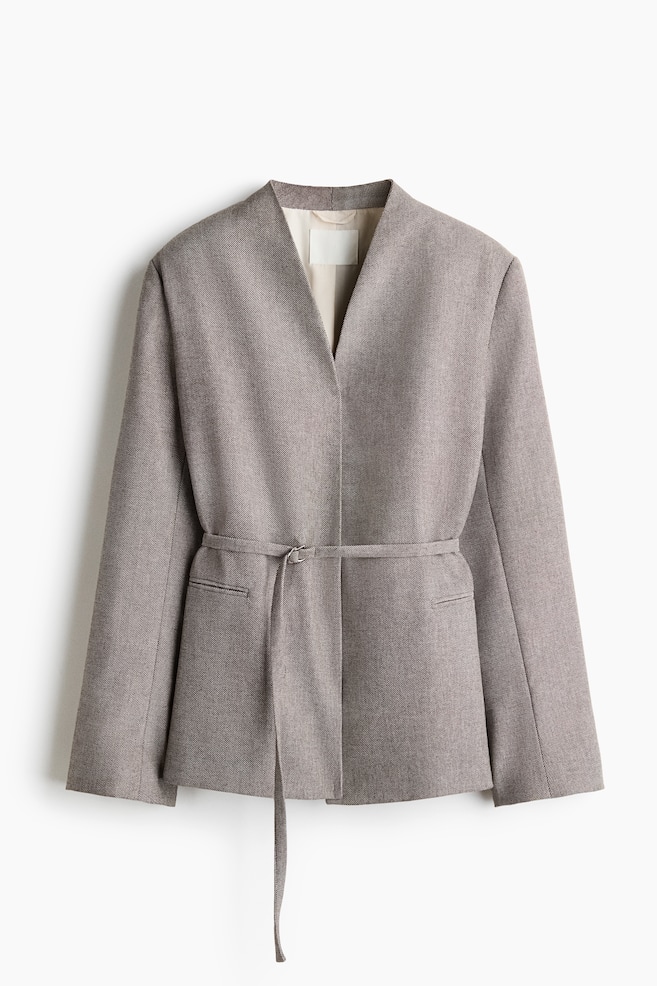 Oversized blazer met ceintuur - Grijs gemêleerd/Donkerbeige/geruit/Donkerbruin - 1