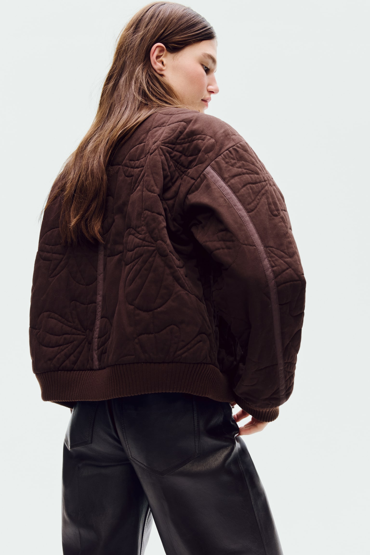 Quilted bomber jacket - Dark brown/Light beige - 5