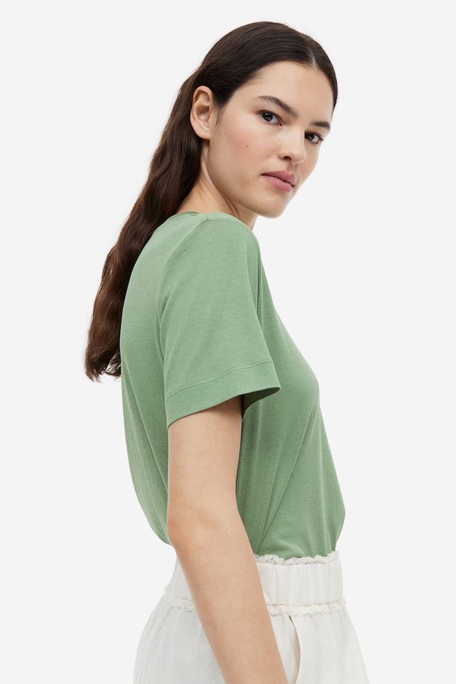 T-shirt i silkemiks - Tåkegrønn/Hvit/Rød/Syrin - 5