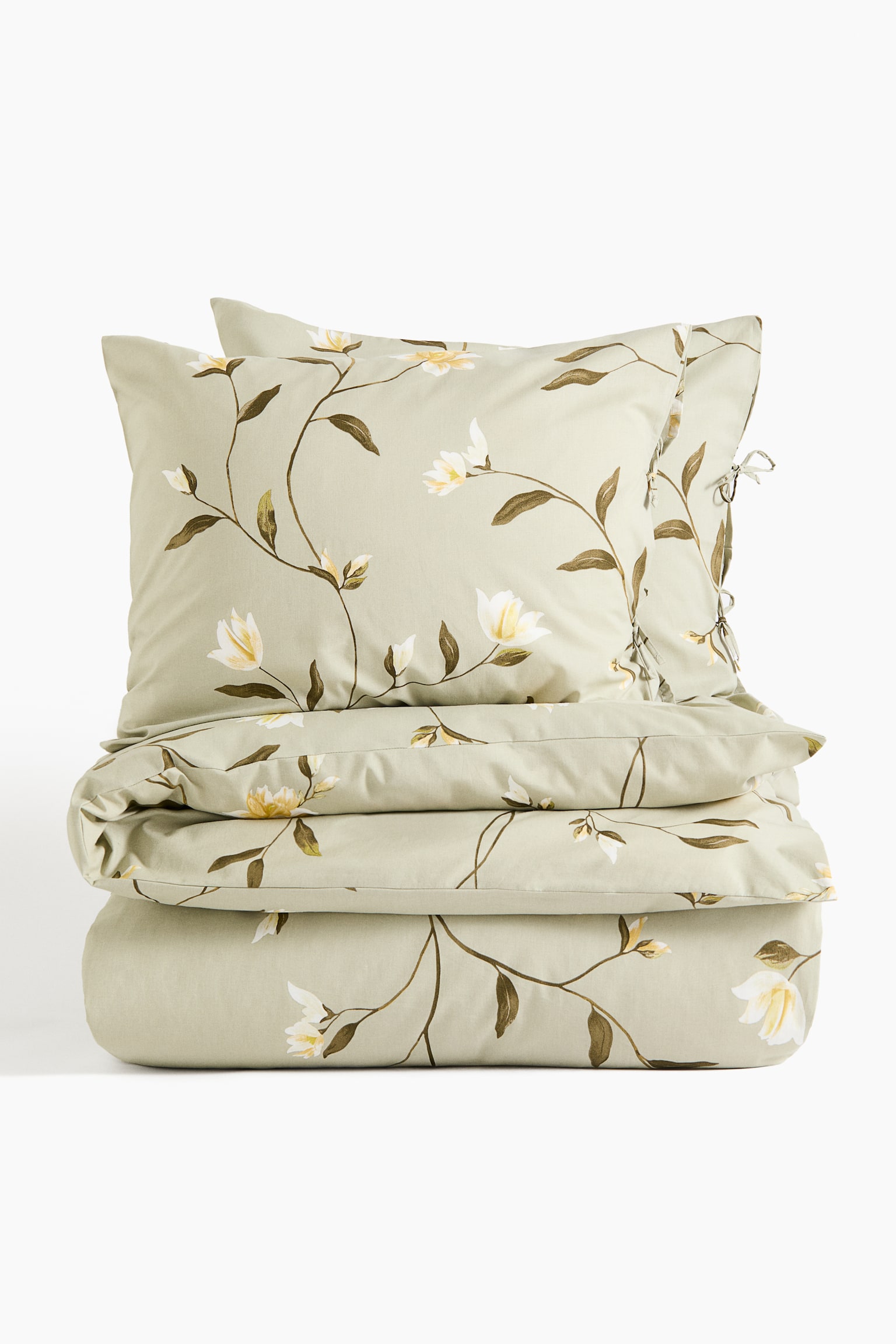 Cotton double/king duvet cover set - Light green/Floral/Light beige/Floral/White/Floral - 1