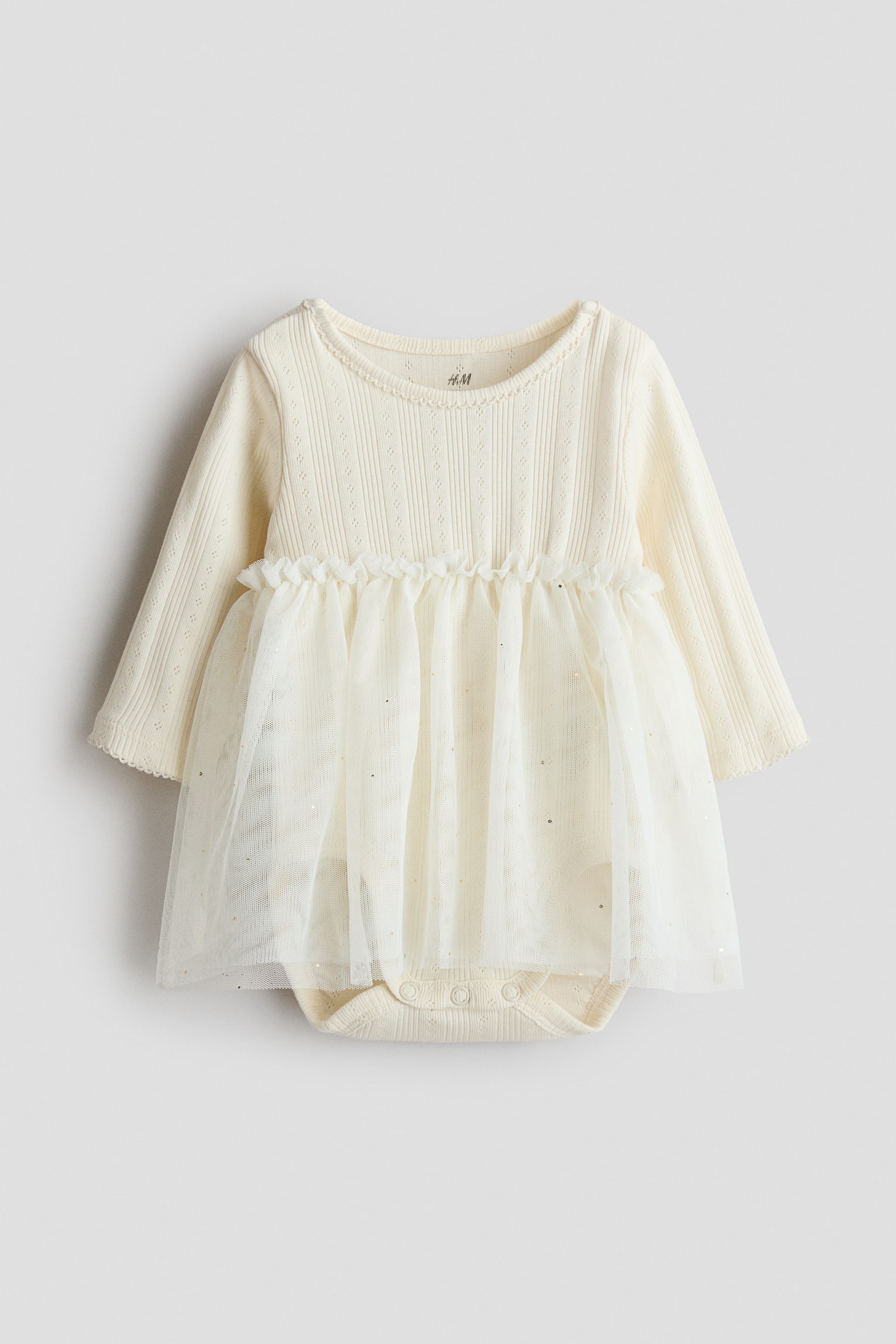 Tulle-skirt bodysuit dress - Cream