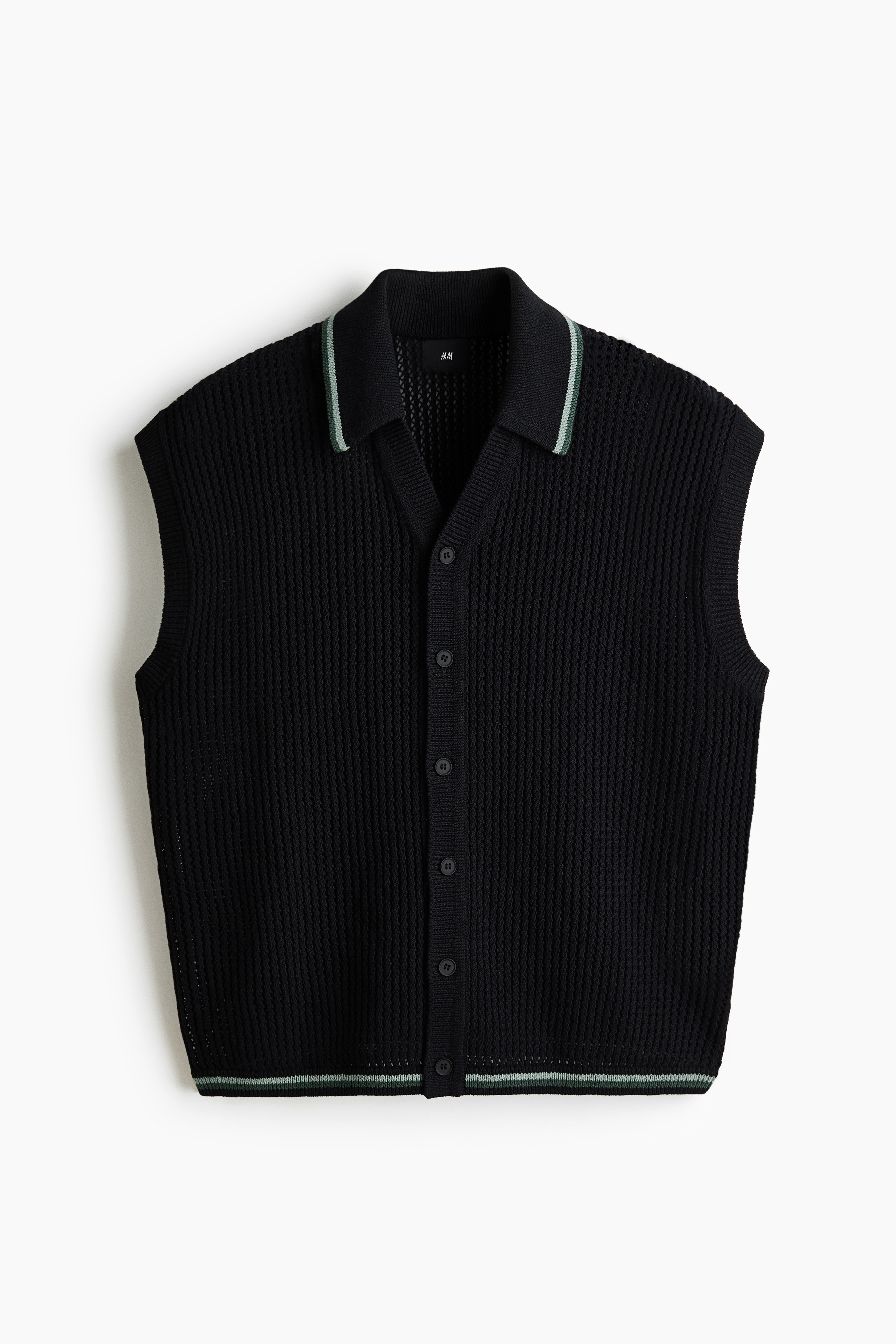 Loose Fit Textured-knit vest - Black/Light beige/Colour block