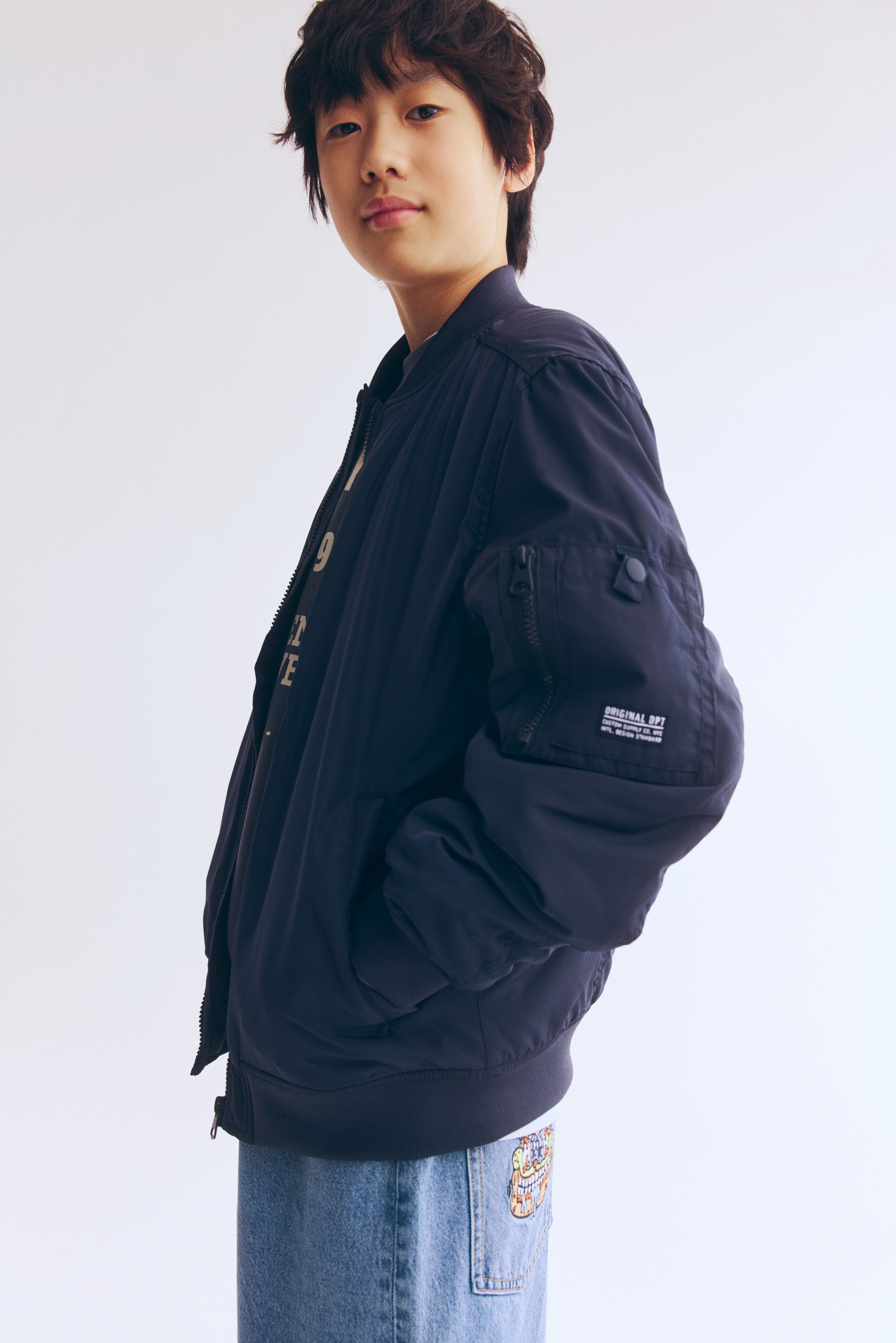 Padded bomber jacket - Navy blue/Black/Khaki green