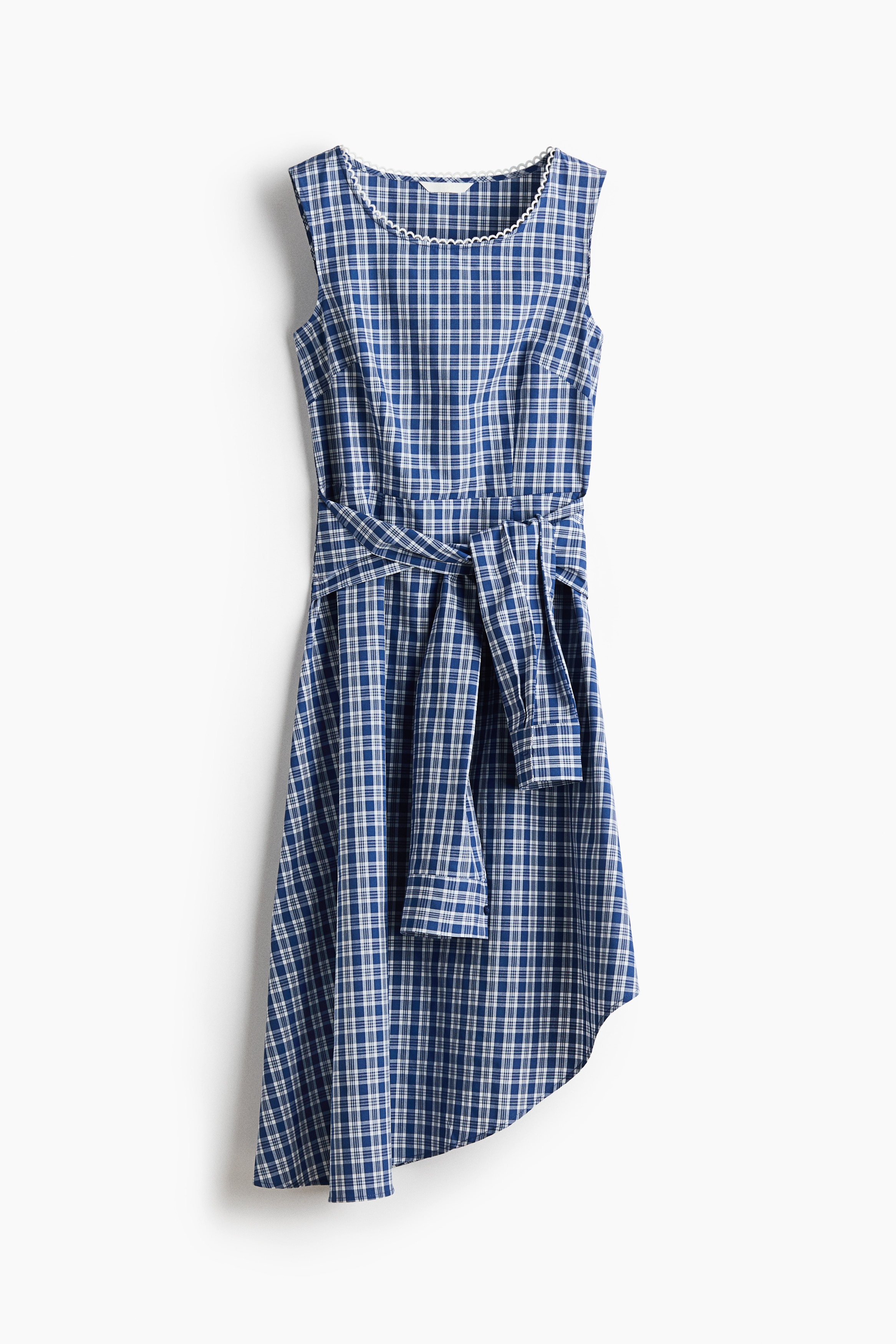 アシンメトリーミディワンピース - ブルー／チェック/ブラック