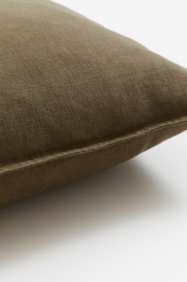 Washed linen cushion cover - Dark khaki green/Anthracite grey/White/Dark greige - 2