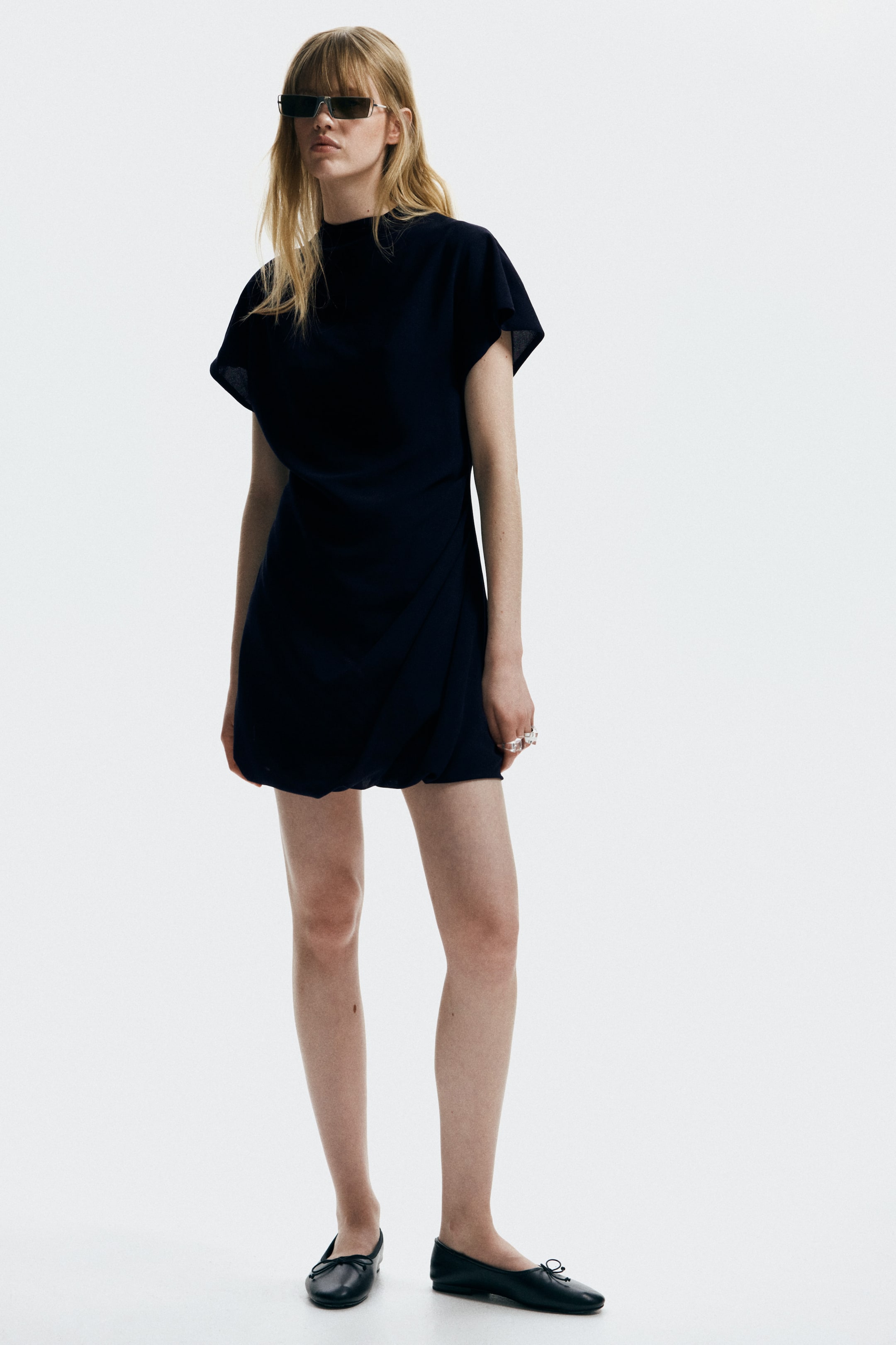 Draped Mock Turtleneck Dress