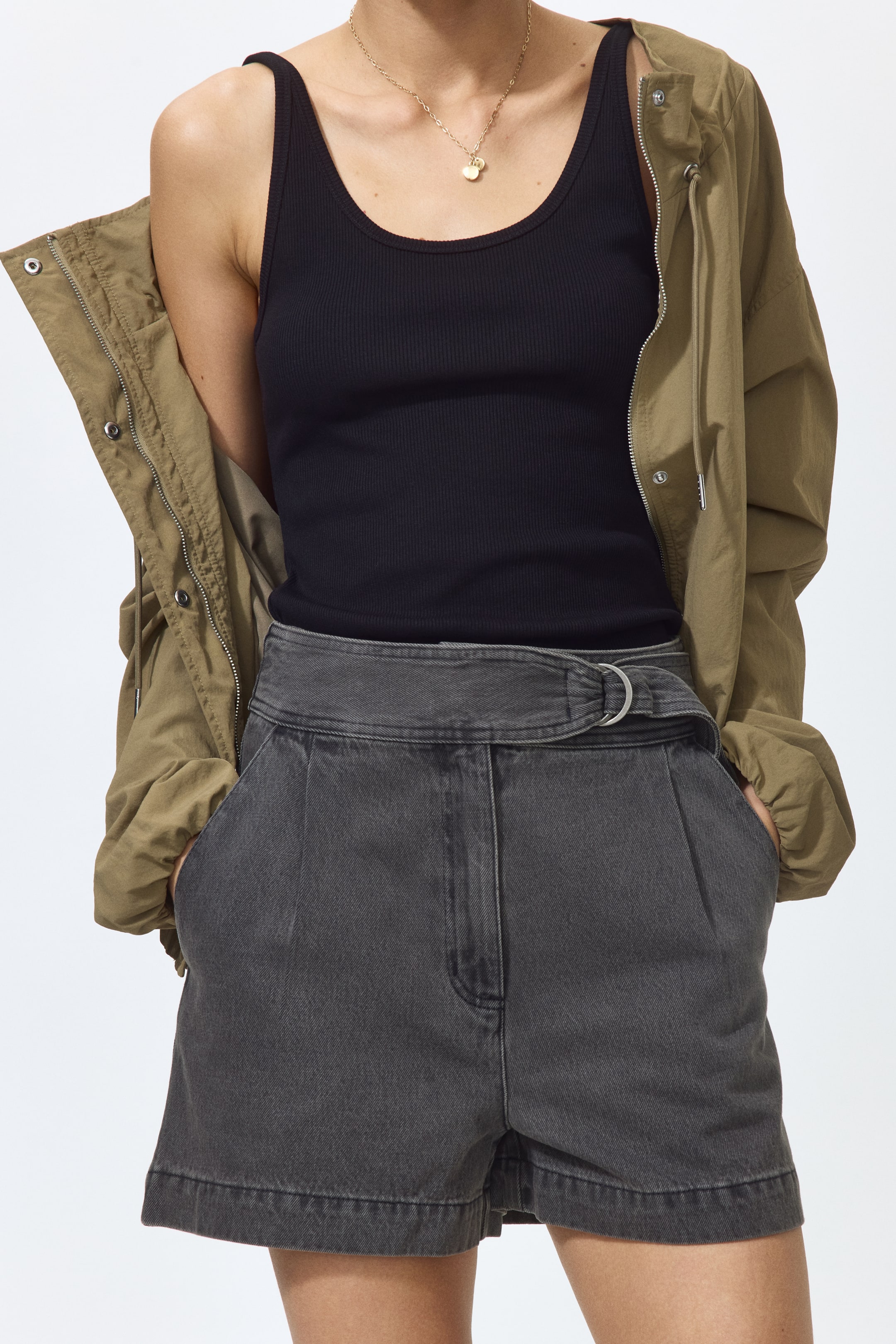 Belted Denim Shorts