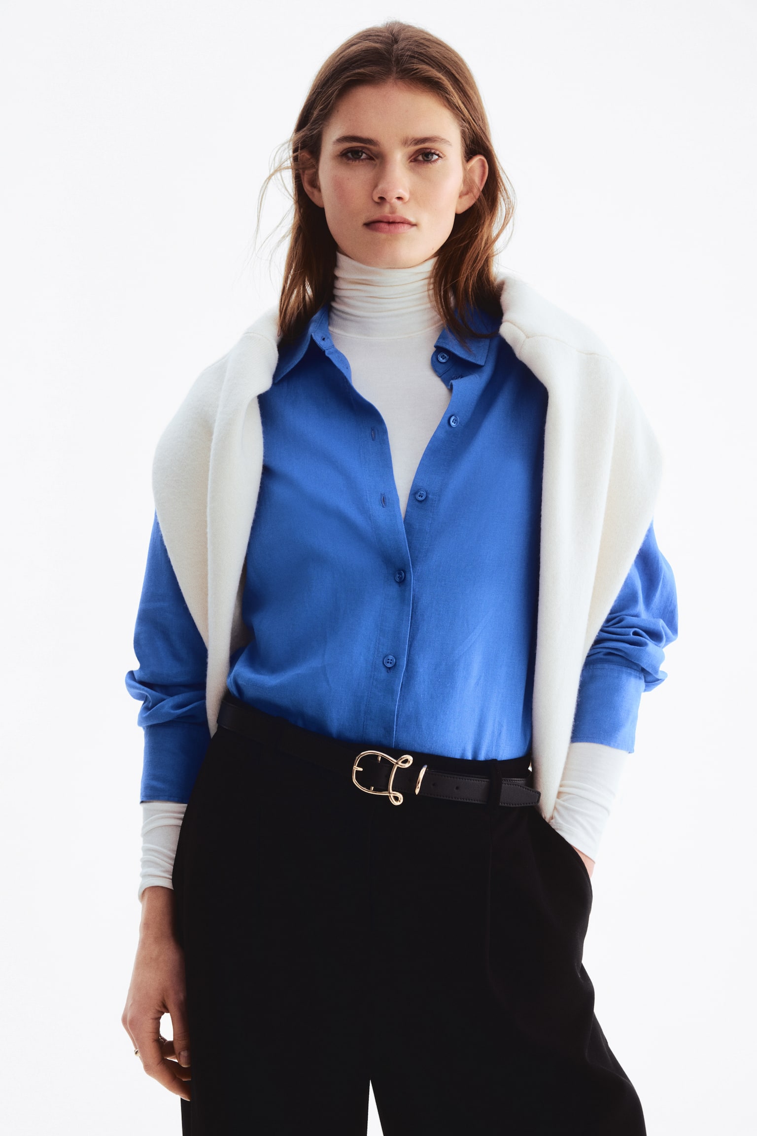 Oversized linen-blend shirt - Blue/Light pink/Blue/Striped - 1