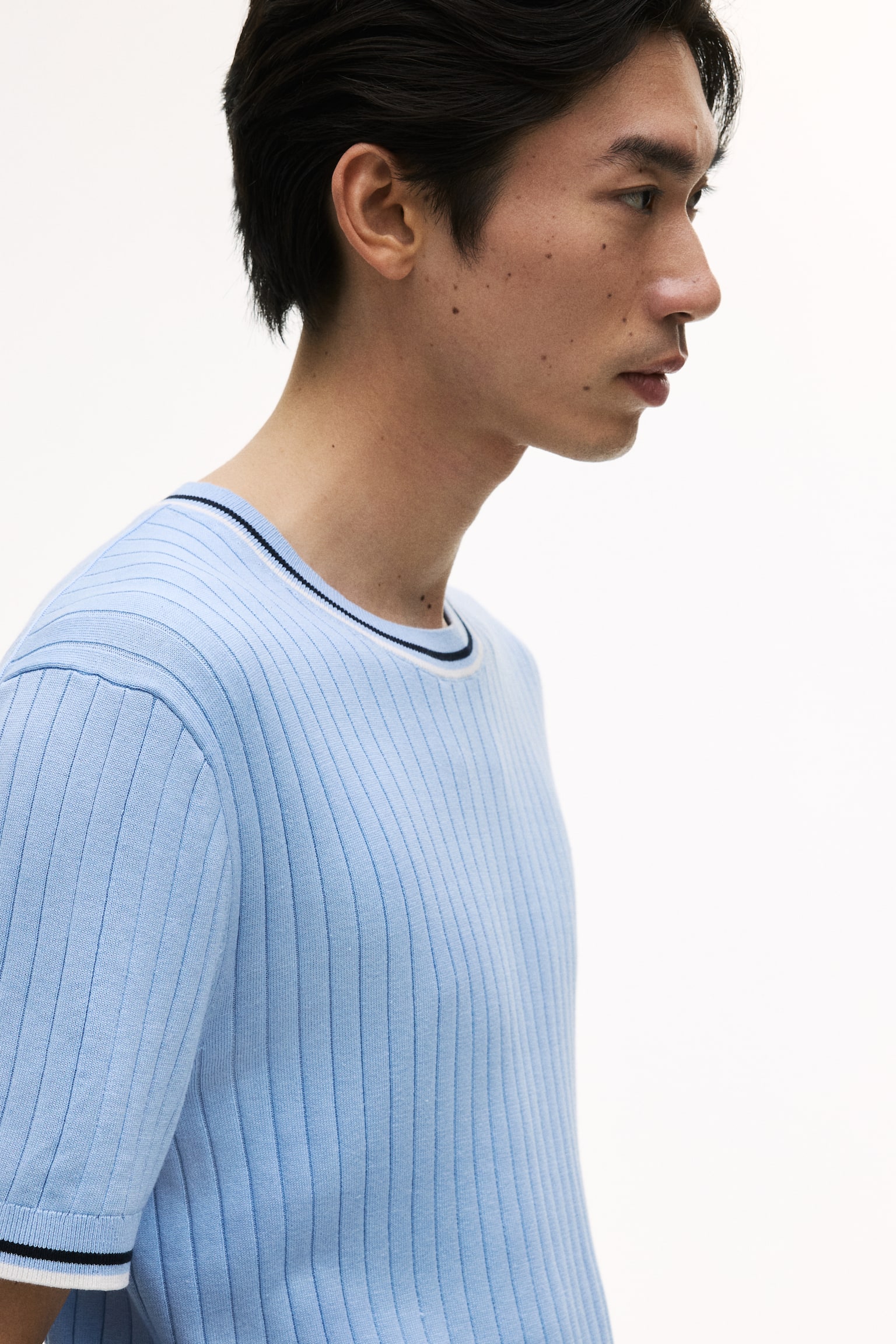 Playera Slim Fit en tejido acanalado - Azul claro/Blanco - 3