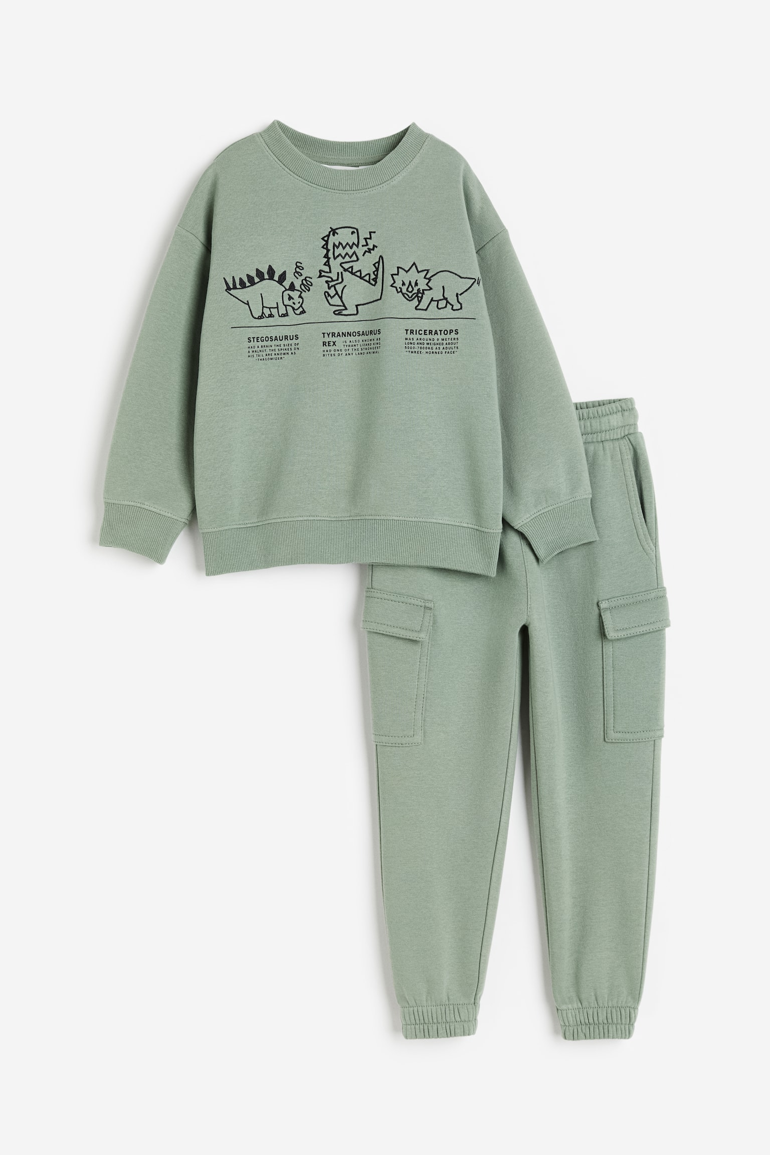 2-piece Sweat Set - Khaki green/Dinosaurs - 1